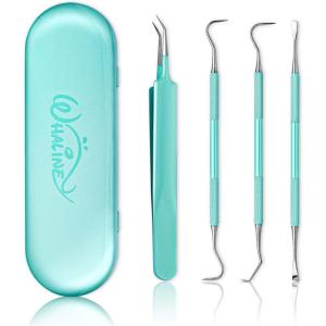 Whaline Weeding Vinyl Tools 4 Pieces Precision Stainless Steel Weeder Tool with Case, Vinyl Craft Paper Craft Tool Kit for Silhouettes Cameos, Lettering Scraper Hook Spatula Tweezers(Mint Green)