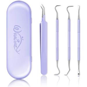 Whaline Weeding Vinyl Tools 4 Pieces Precision Stainless Steel Weeder Tool with Case, Vinyl Craft Paper Craft Tool Kit for Silhouettes Cameos, Lettering Scraper Hook Spatula Tweezers(Purple)