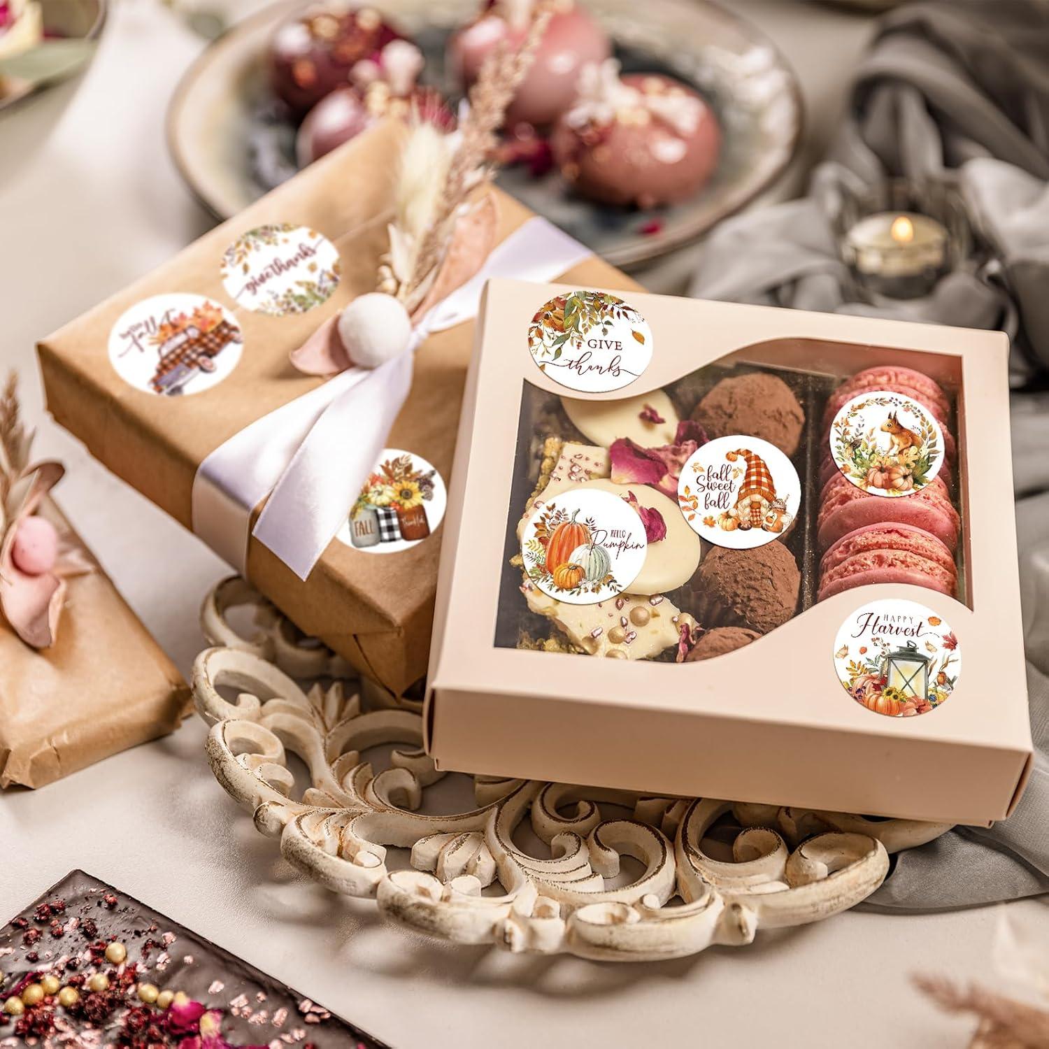 imageWhaline 1000Pcs Fall Thanksgiving Stickers Pumpkin Maple Leaf Autumn Round Stickers Sealing Labels for Thanksgiving Party Gift Supplies 8 DesignFall