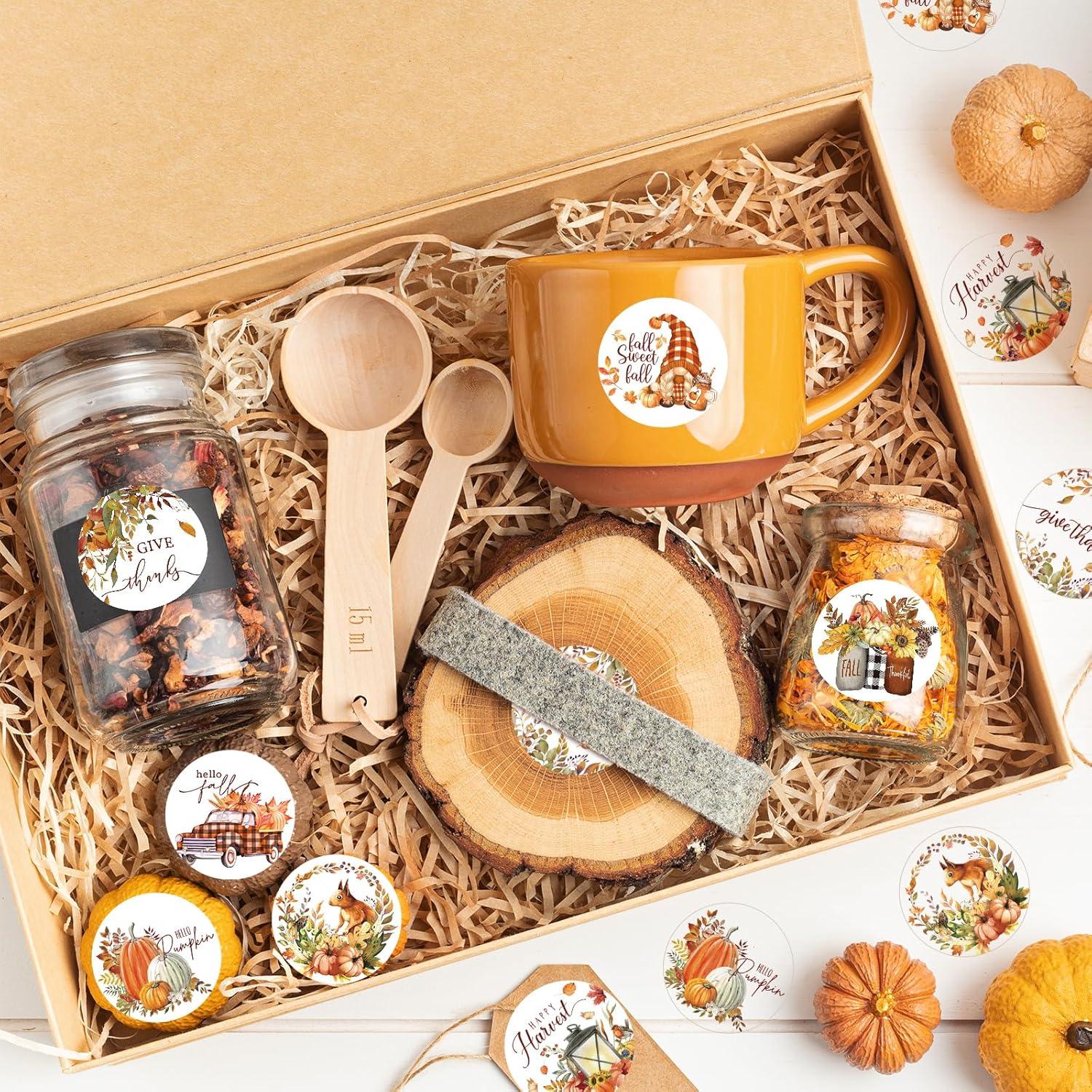 imageWhaline 1000Pcs Fall Thanksgiving Stickers Pumpkin Maple Leaf Autumn Round Stickers Sealing Labels for Thanksgiving Party Gift Supplies 8 DesignFall