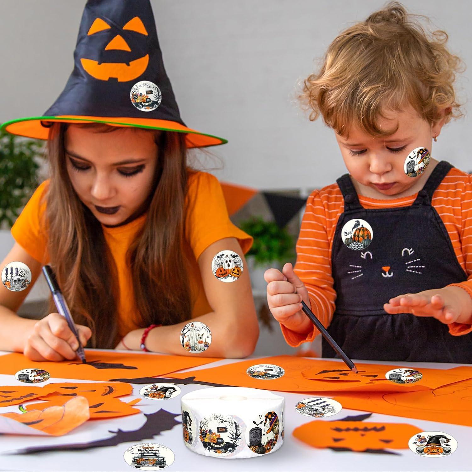 imageWhaline 1000Pcs Fall Thanksgiving Stickers Pumpkin Maple Leaf Autumn Round Stickers Sealing Labels for Thanksgiving Party Gift Supplies 8 DesignHalloween