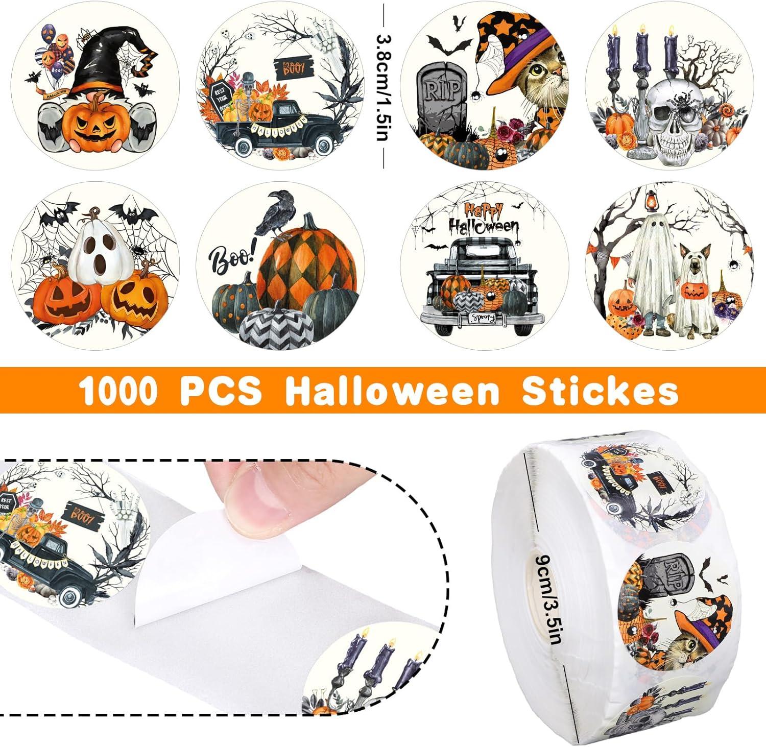 imageWhaline 1000Pcs Fall Thanksgiving Stickers Pumpkin Maple Leaf Autumn Round Stickers Sealing Labels for Thanksgiving Party Gift Supplies 8 DesignHalloween