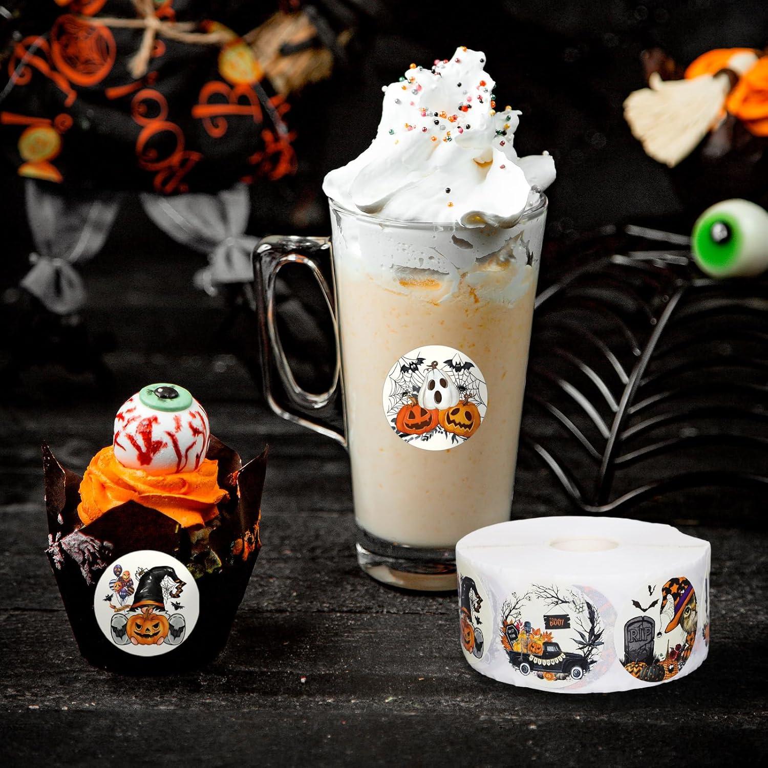 imageWhaline 1000Pcs Fall Thanksgiving Stickers Pumpkin Maple Leaf Autumn Round Stickers Sealing Labels for Thanksgiving Party Gift Supplies 8 DesignHalloween