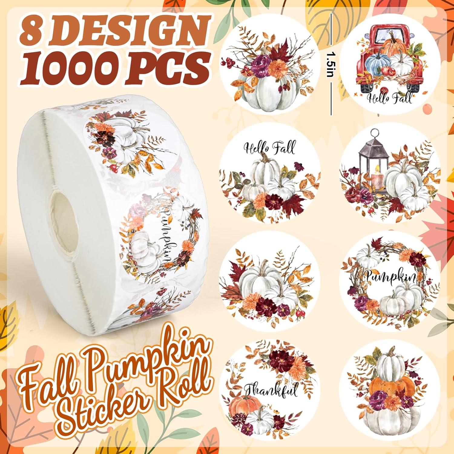 imageWhaline 1000Pcs Fall Thanksgiving Stickers Pumpkin Maple Leaf Autumn Round Stickers Sealing Labels for Thanksgiving Party Gift Supplies 8 DesignWhite Pumpkin