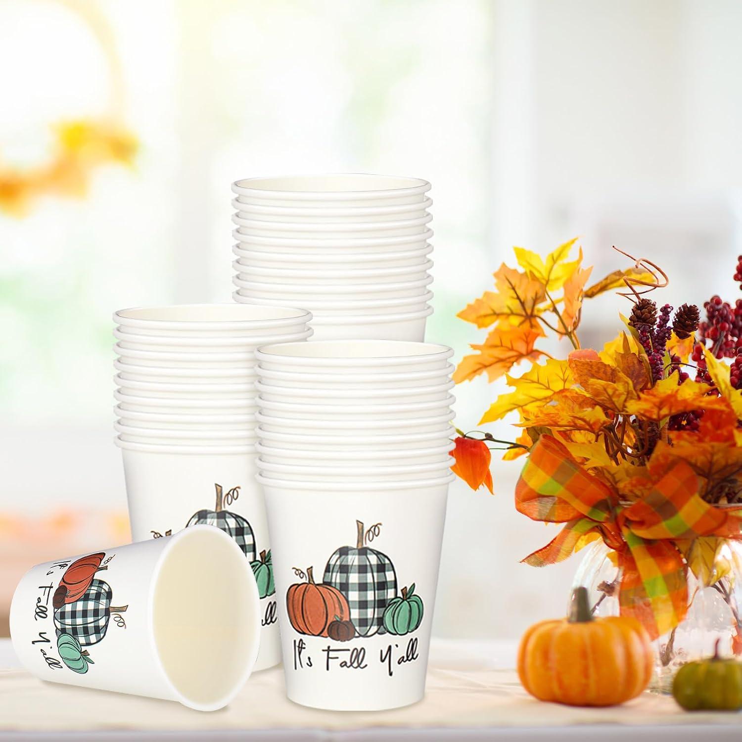 imageWhaline 100Pcs Fall Pumpkin Paper Cups 9 Oz Thanksgiving Pumpkin Disposable Paper Cups Autumn Harvest Pumpkins Party Cups for Juice Coffee Hot Cold Drink Autumn Thanksgiving Party Supplies9oz