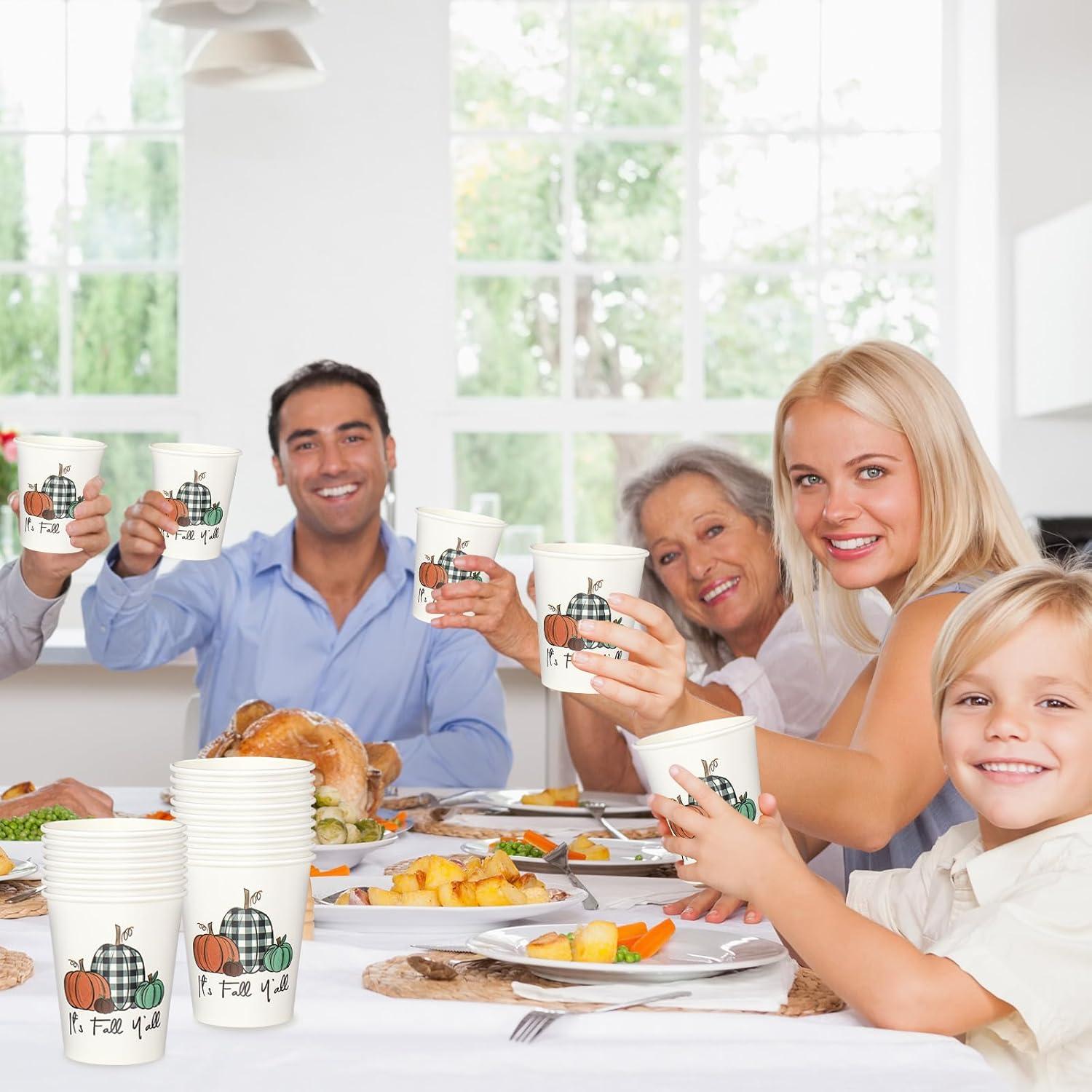 imageWhaline 100Pcs Fall Pumpkin Paper Cups 9 Oz Thanksgiving Pumpkin Disposable Paper Cups Autumn Harvest Pumpkins Party Cups for Juice Coffee Hot Cold Drink Autumn Thanksgiving Party Supplies9oz