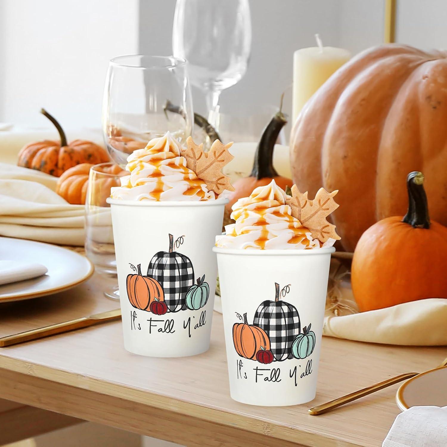 imageWhaline 100Pcs Fall Pumpkin Paper Cups 9 Oz Thanksgiving Pumpkin Disposable Paper Cups Autumn Harvest Pumpkins Party Cups for Juice Coffee Hot Cold Drink Autumn Thanksgiving Party Supplies12oz