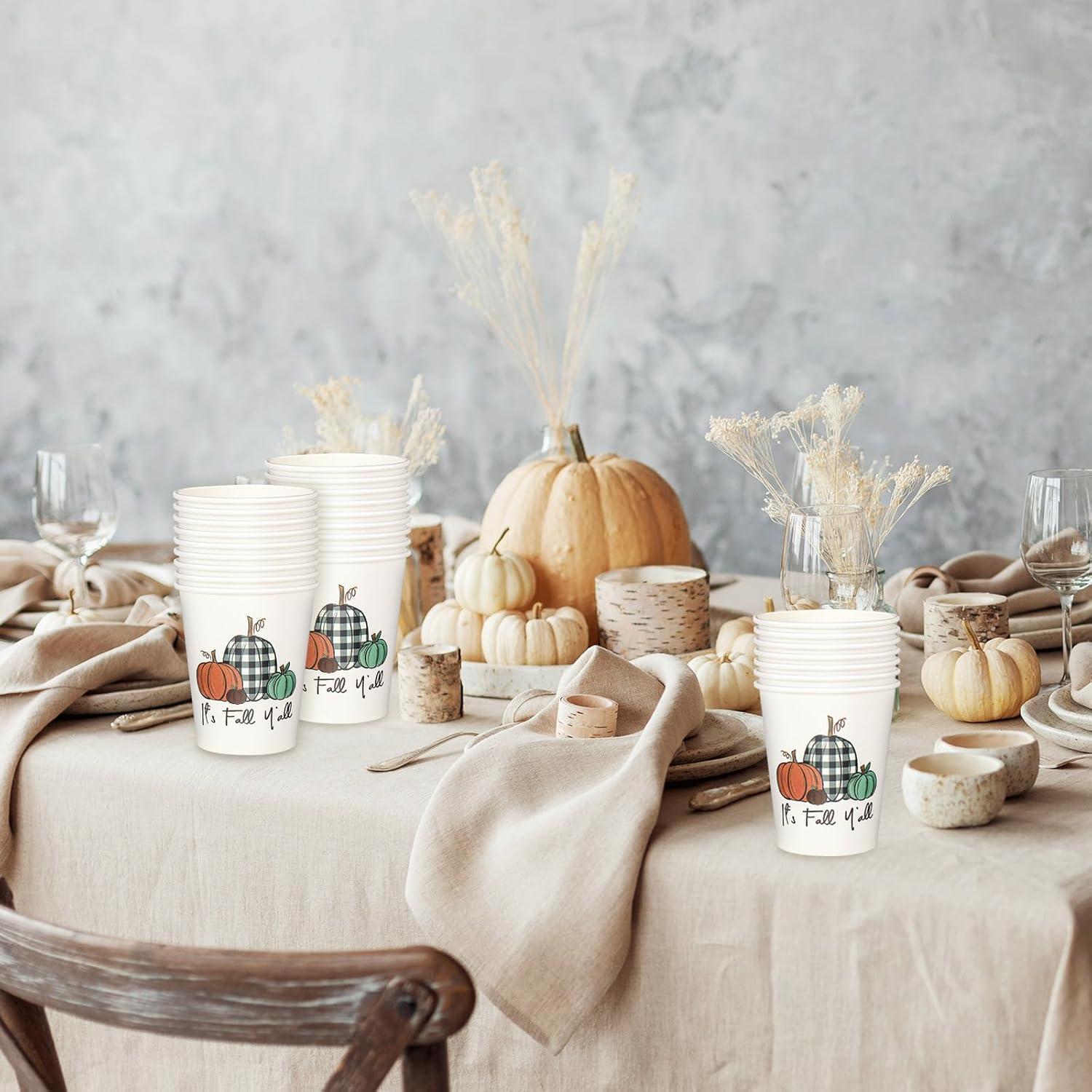 imageWhaline 100Pcs Fall Pumpkin Paper Cups 9 Oz Thanksgiving Pumpkin Disposable Paper Cups Autumn Harvest Pumpkins Party Cups for Juice Coffee Hot Cold Drink Autumn Thanksgiving Party Supplies9oz