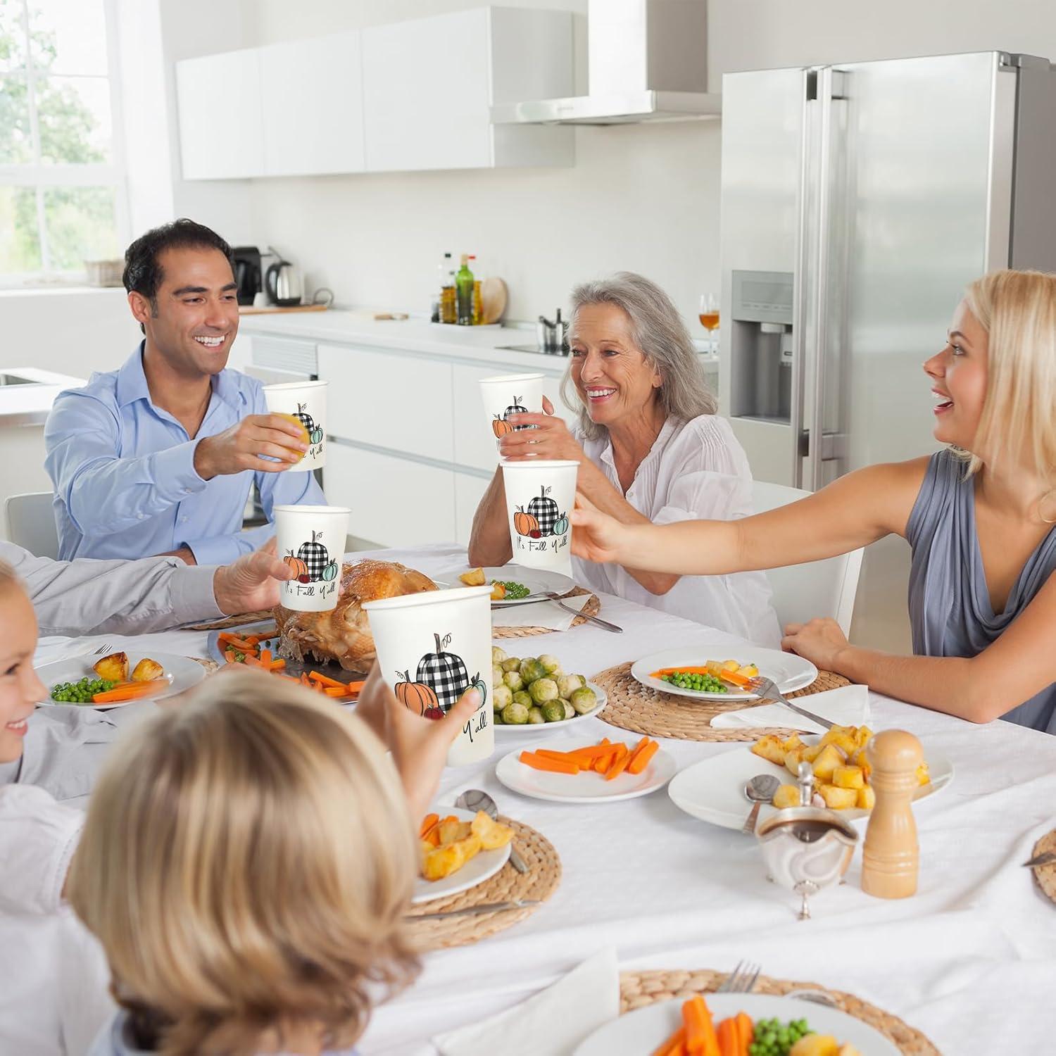 imageWhaline 100Pcs Fall Pumpkin Paper Cups 9 Oz Thanksgiving Pumpkin Disposable Paper Cups Autumn Harvest Pumpkins Party Cups for Juice Coffee Hot Cold Drink Autumn Thanksgiving Party Supplies12oz