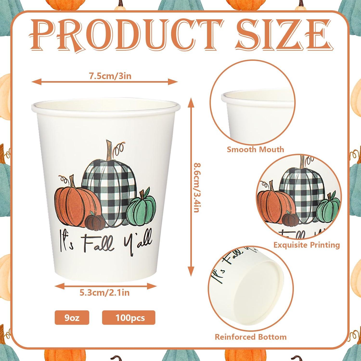 imageWhaline 100Pcs Fall Pumpkin Paper Cups 9 Oz Thanksgiving Pumpkin Disposable Paper Cups Autumn Harvest Pumpkins Party Cups for Juice Coffee Hot Cold Drink Autumn Thanksgiving Party Supplies9oz