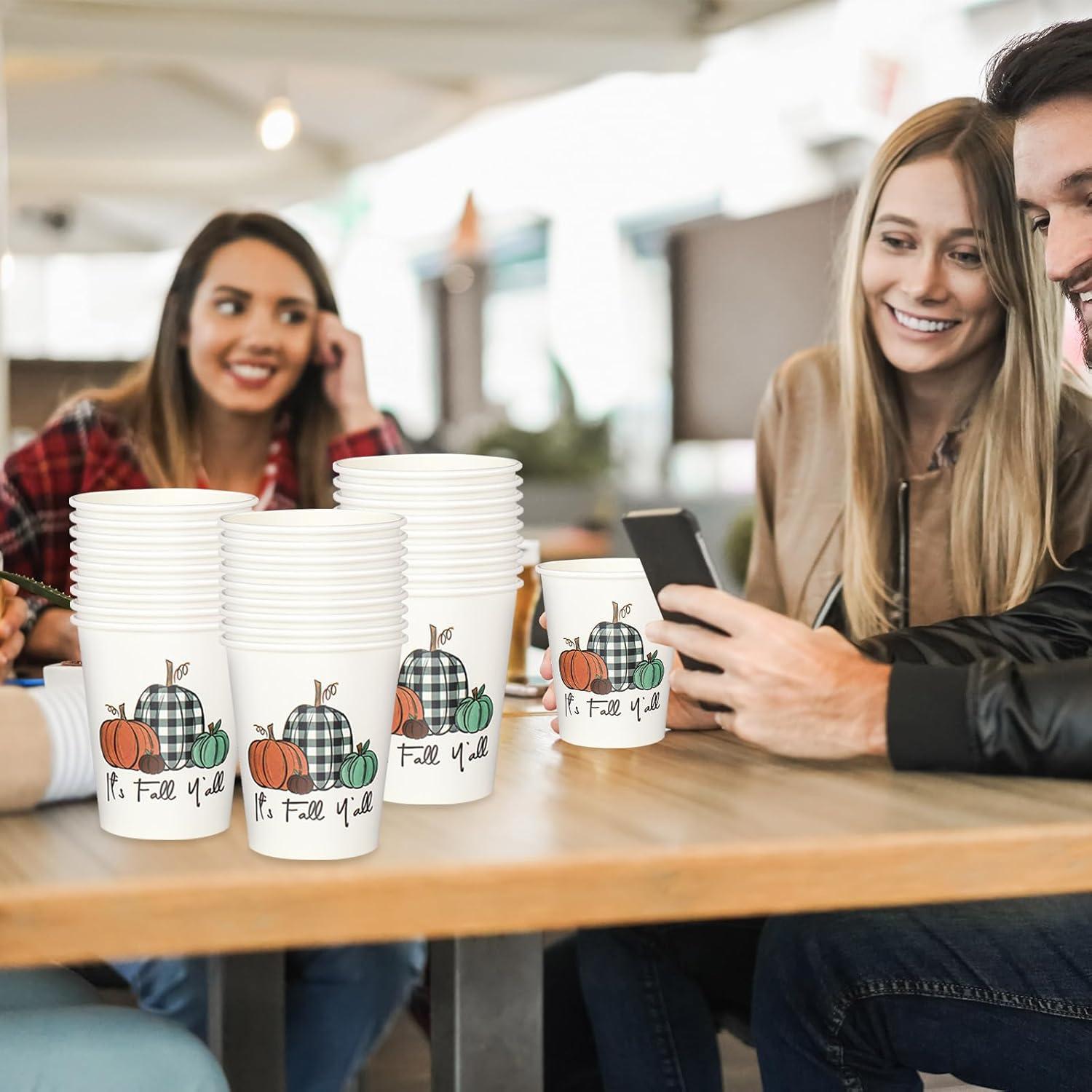 imageWhaline 100Pcs Fall Pumpkin Paper Cups 9 Oz Thanksgiving Pumpkin Disposable Paper Cups Autumn Harvest Pumpkins Party Cups for Juice Coffee Hot Cold Drink Autumn Thanksgiving Party Supplies9oz