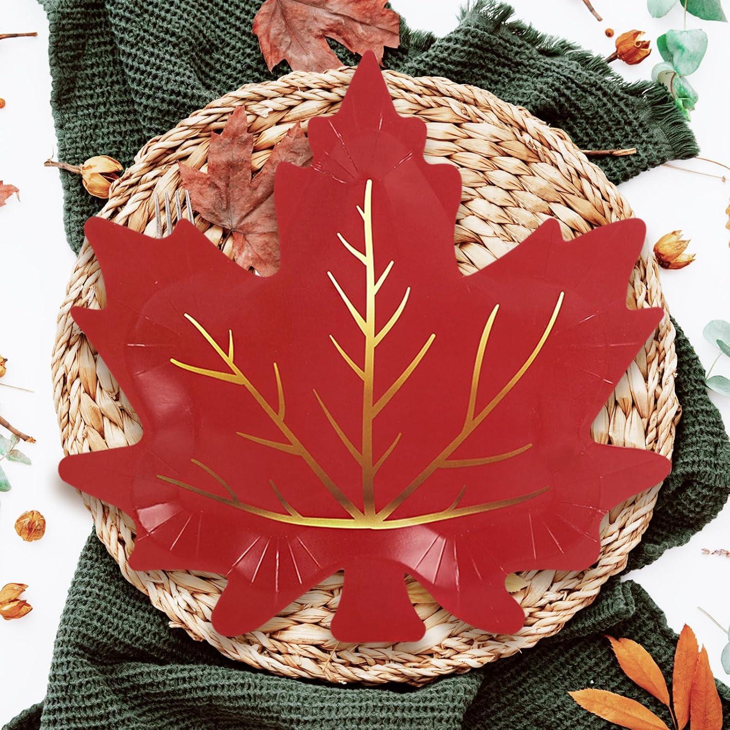 imageWhaline 30Pcs Thanksgiving Fall Leaf Paper Plates Fall Disposable Plates 3 Colors Gold Foil Autumn Leaves Harvest Plates for Thanksgiving Wedding Event Holiday Dinner Tableware Supplies Decor
