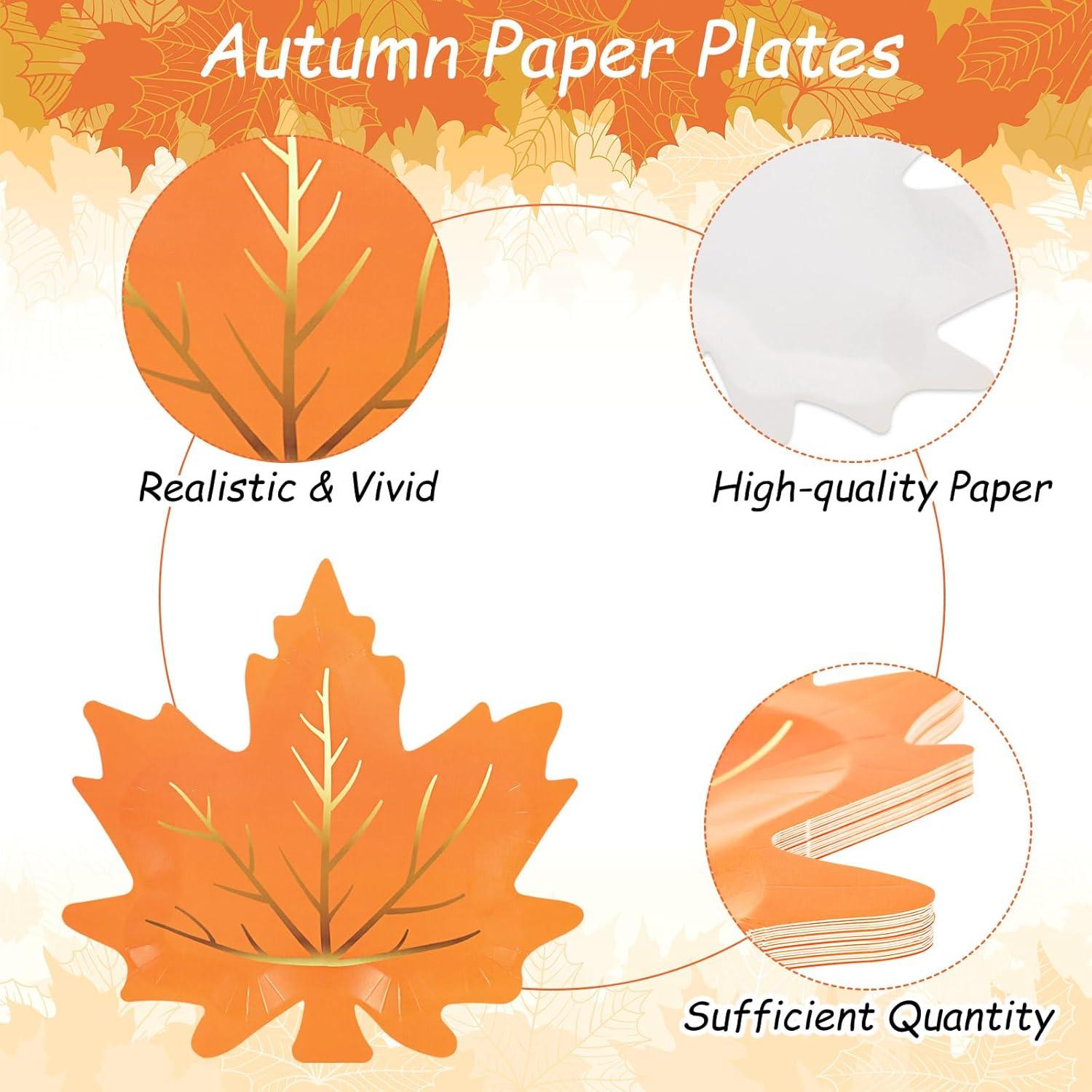 imageWhaline 30Pcs Thanksgiving Fall Leaf Paper Plates Fall Disposable Plates 3 Colors Gold Foil Autumn Leaves Harvest Plates for Thanksgiving Wedding Event Holiday Dinner Tableware Supplies Decor