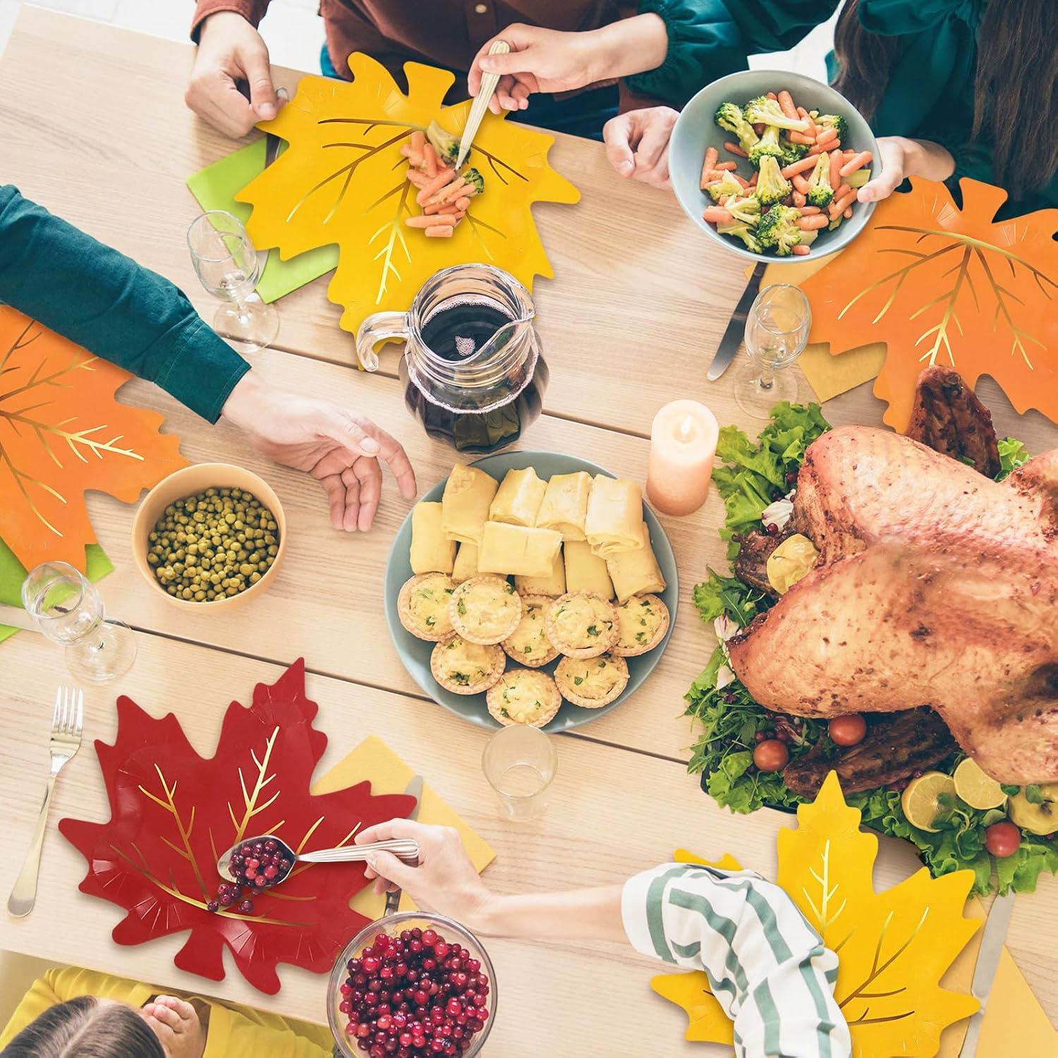 imageWhaline 30Pcs Thanksgiving Fall Leaf Paper Plates Fall Disposable Plates 3 Colors Gold Foil Autumn Leaves Harvest Plates for Thanksgiving Wedding Event Holiday Dinner Tableware Supplies Decor