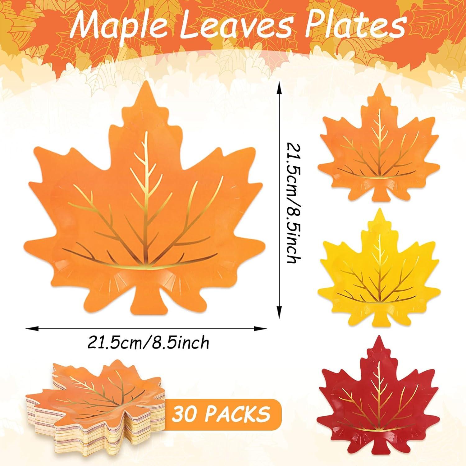 imageWhaline 30Pcs Thanksgiving Fall Leaf Paper Plates Fall Disposable Plates 3 Colors Gold Foil Autumn Leaves Harvest Plates for Thanksgiving Wedding Event Holiday Dinner Tableware Supplies Decor