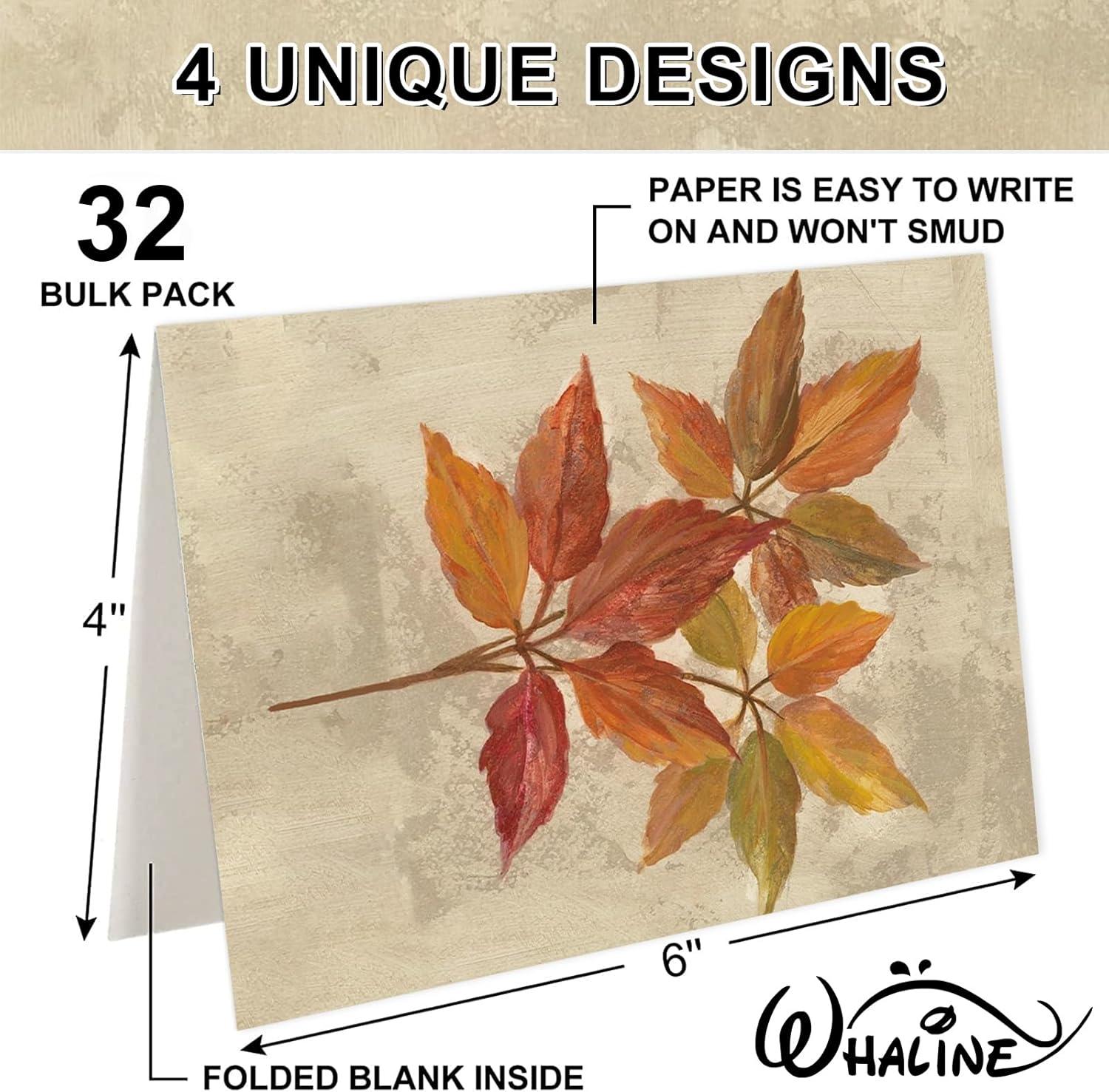 imageWhaline 32 Pack Fall Greeting Cards Retro Autumn Leaves Note Cards with Envelopes Stickers for Thanksgiving Harvest Wedding Birthday Baby Shower
