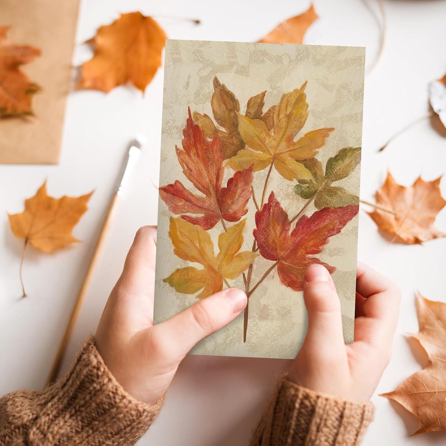 imageWhaline 32 Pack Fall Greeting Cards Retro Autumn Leaves Note Cards with Envelopes Stickers for Thanksgiving Harvest Wedding Birthday Baby Shower