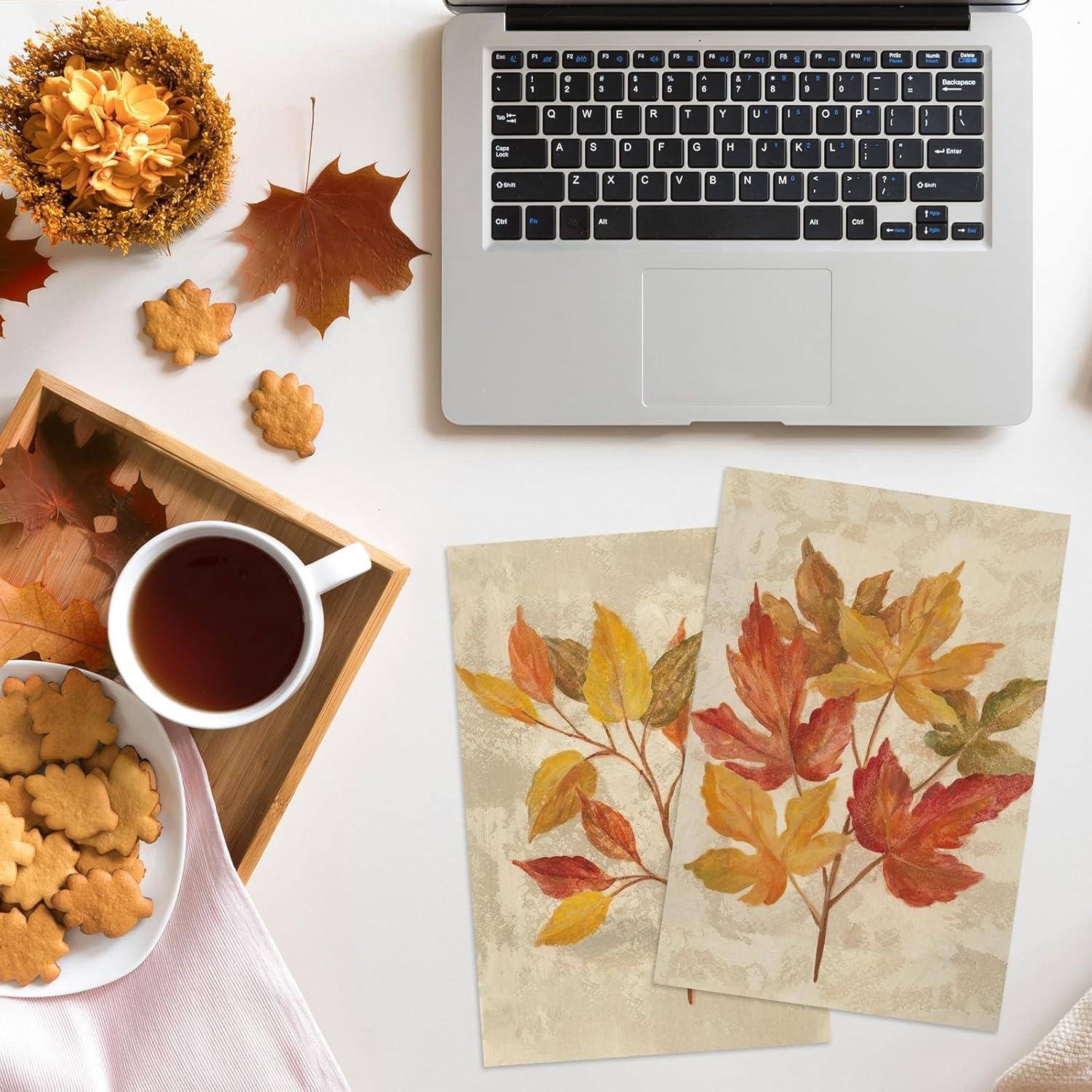 imageWhaline 32 Pack Fall Greeting Cards Retro Autumn Leaves Note Cards with Envelopes Stickers for Thanksgiving Harvest Wedding Birthday Baby Shower