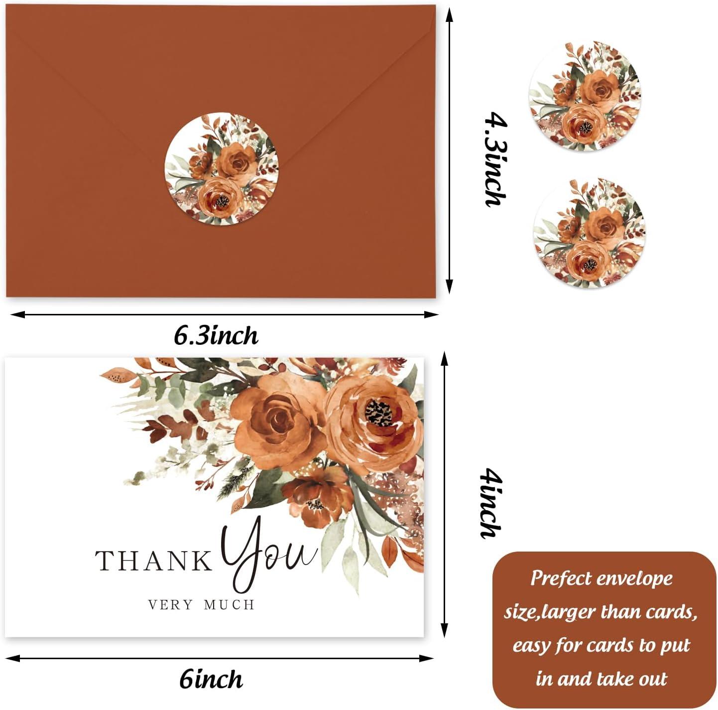 imageWhaline 36Pcs Watercolor Floral Thank You Cards with Envelopes and Stickers Orange Rose Greeting Cards Blank Note Cards for Weddings Bridal Shower Baby ShowerTerracotta Floral