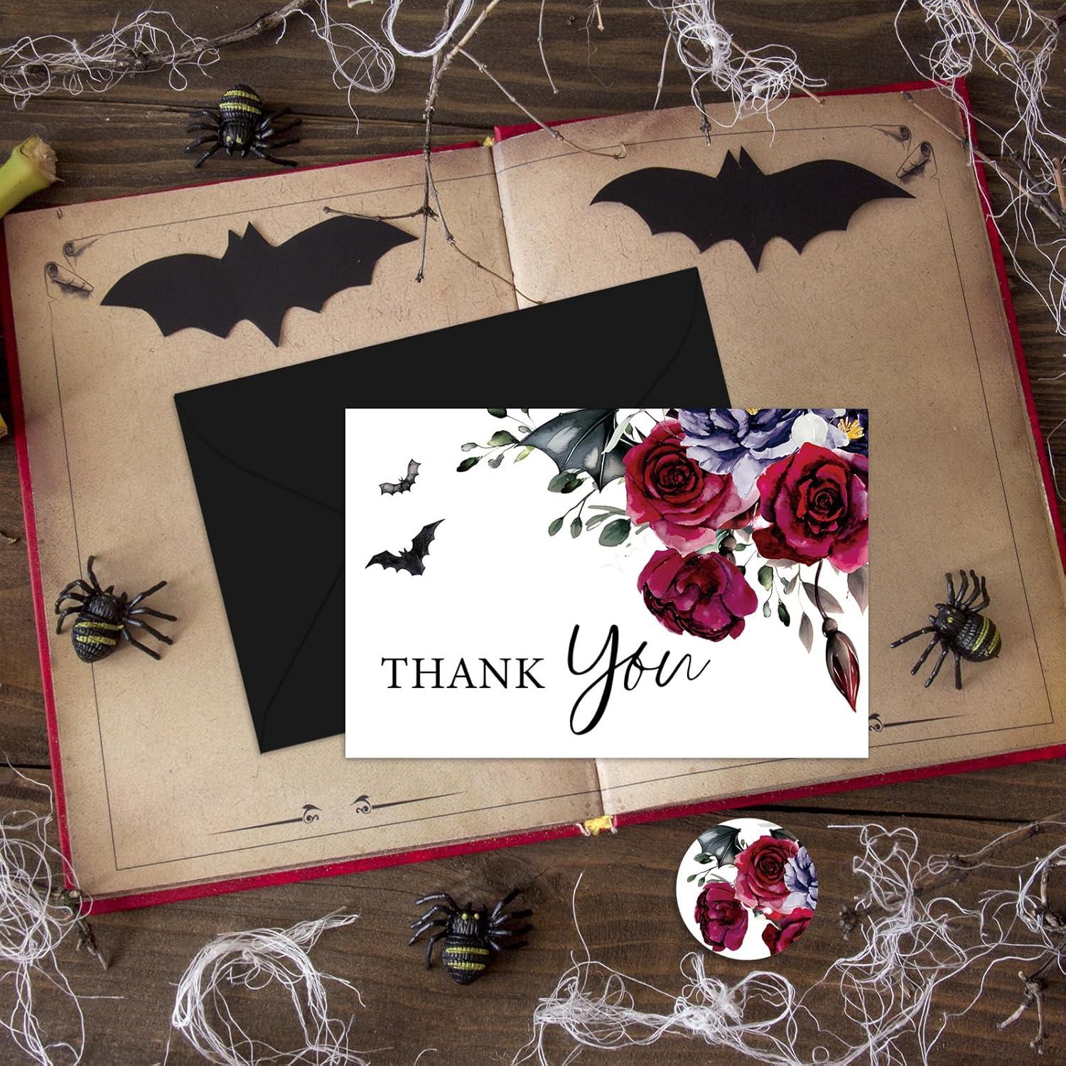 imageWhaline 36Pcs Watercolor Floral Thank You Cards with Envelopes and Stickers Orange Rose Greeting Cards Blank Note Cards for Weddings Bridal Shower Baby ShowerHalloween Floral