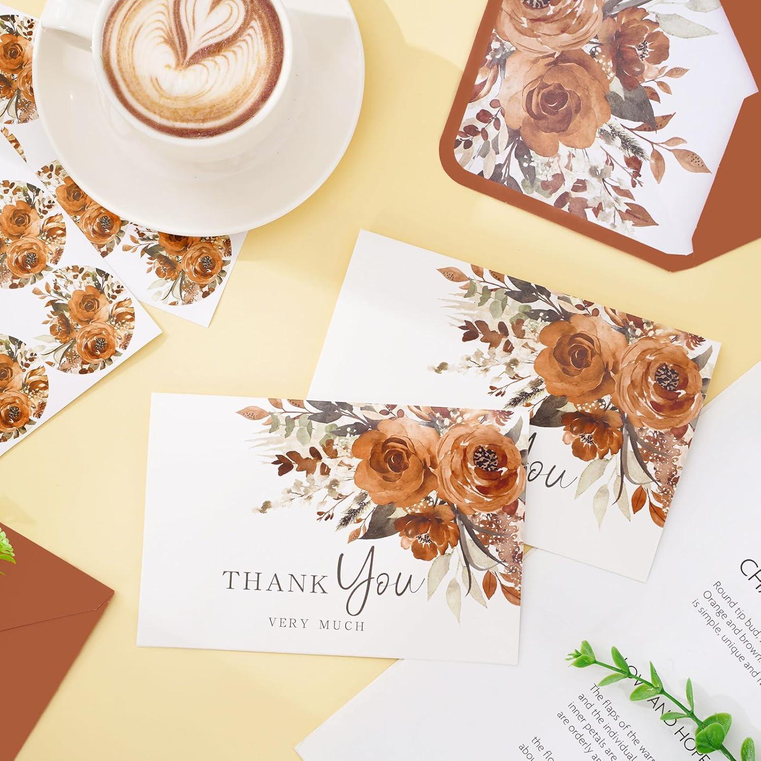 imageWhaline 36Pcs Watercolor Floral Thank You Cards with Envelopes and Stickers Orange Rose Greeting Cards Blank Note Cards for Weddings Bridal Shower Baby ShowerTerracotta Floral