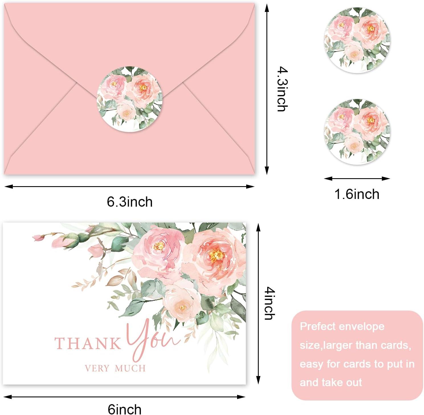 imageWhaline 36Pcs Watercolor Floral Thank You Cards with Envelopes and Stickers Orange Rose Greeting Cards Blank Note Cards for Weddings Bridal Shower Baby ShowerDusty Peach Floral