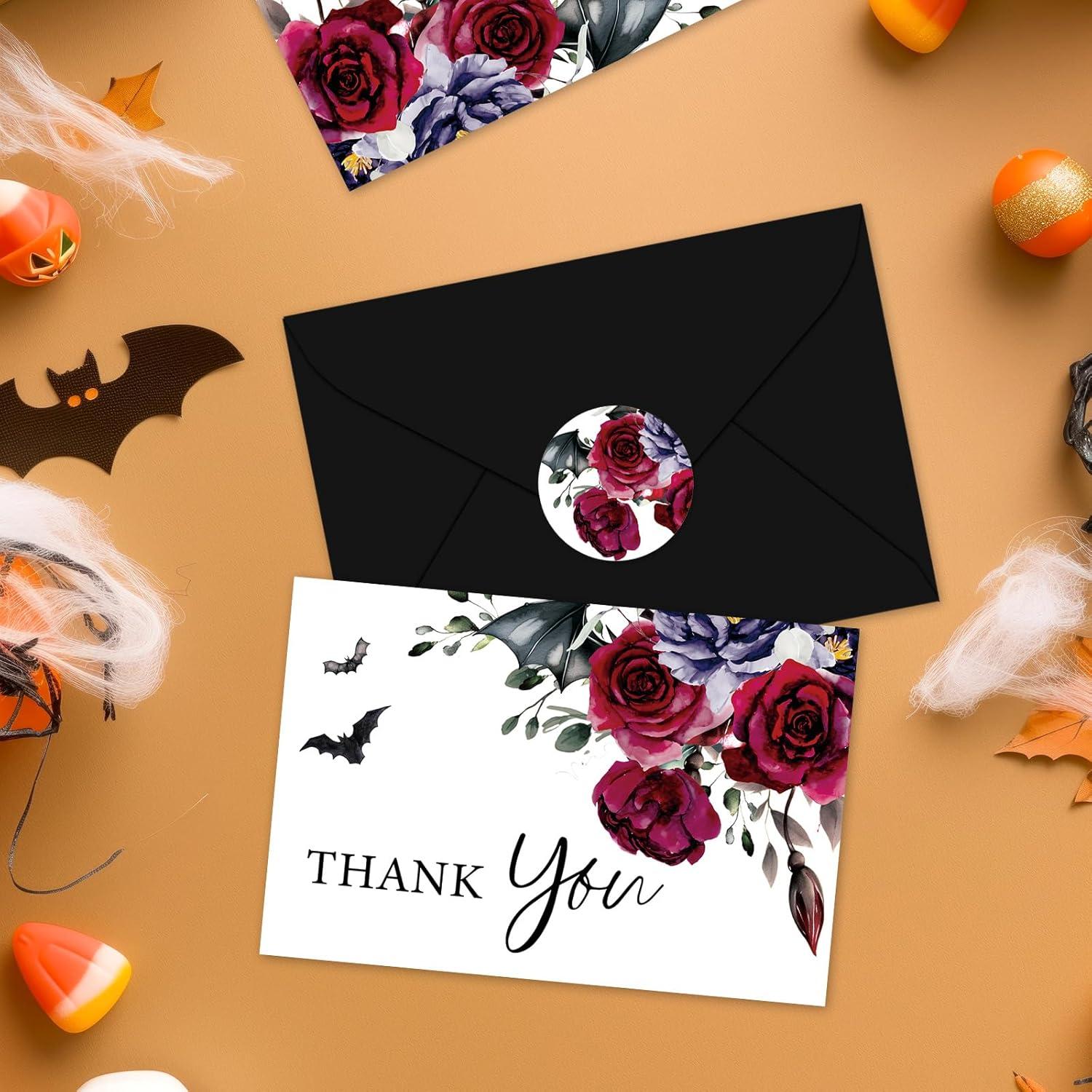 imageWhaline 36Pcs Watercolor Floral Thank You Cards with Envelopes and Stickers Orange Rose Greeting Cards Blank Note Cards for Weddings Bridal Shower Baby ShowerHalloween Floral