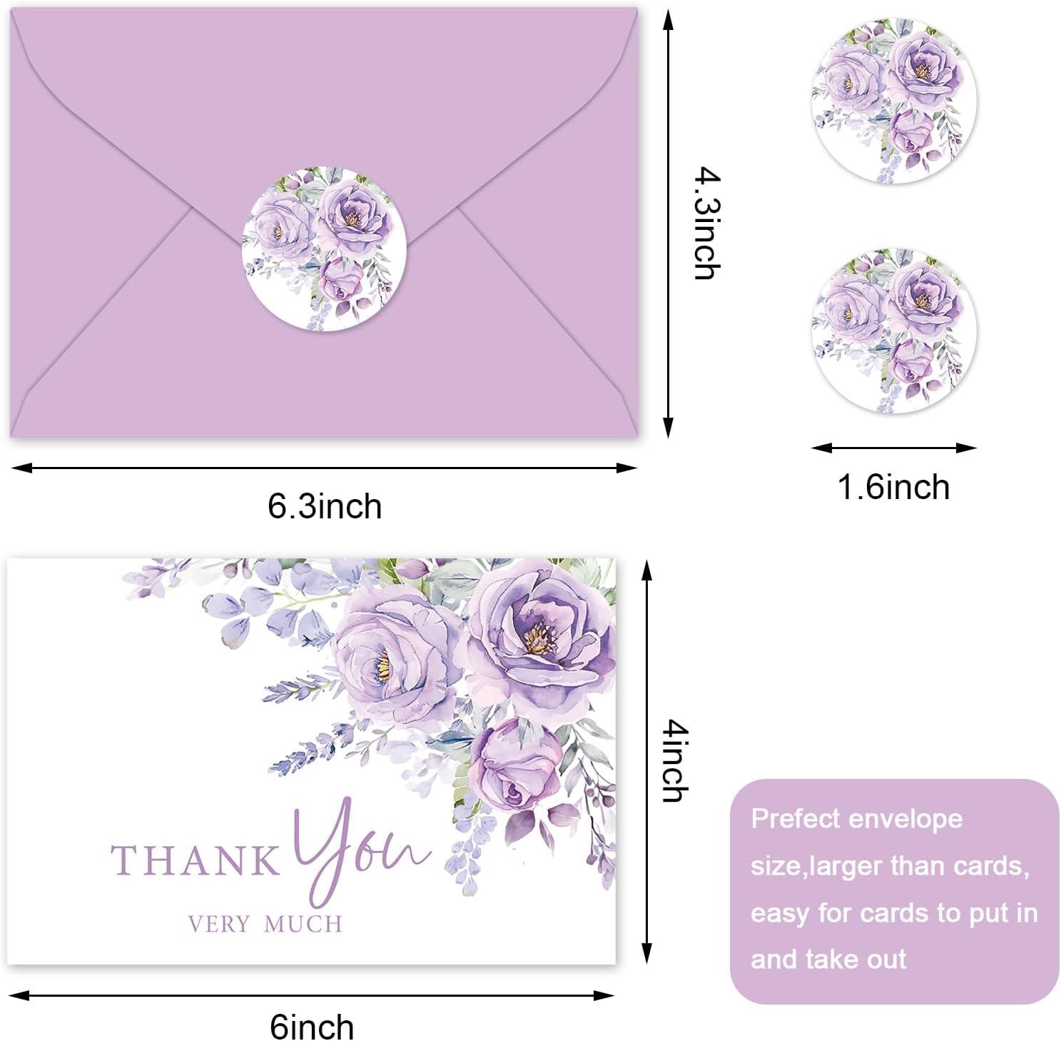 imageWhaline 36Pcs Watercolor Floral Thank You Cards with Envelopes and Stickers Orange Rose Greeting Cards Blank Note Cards for Weddings Bridal Shower Baby ShowerPurple Lavender