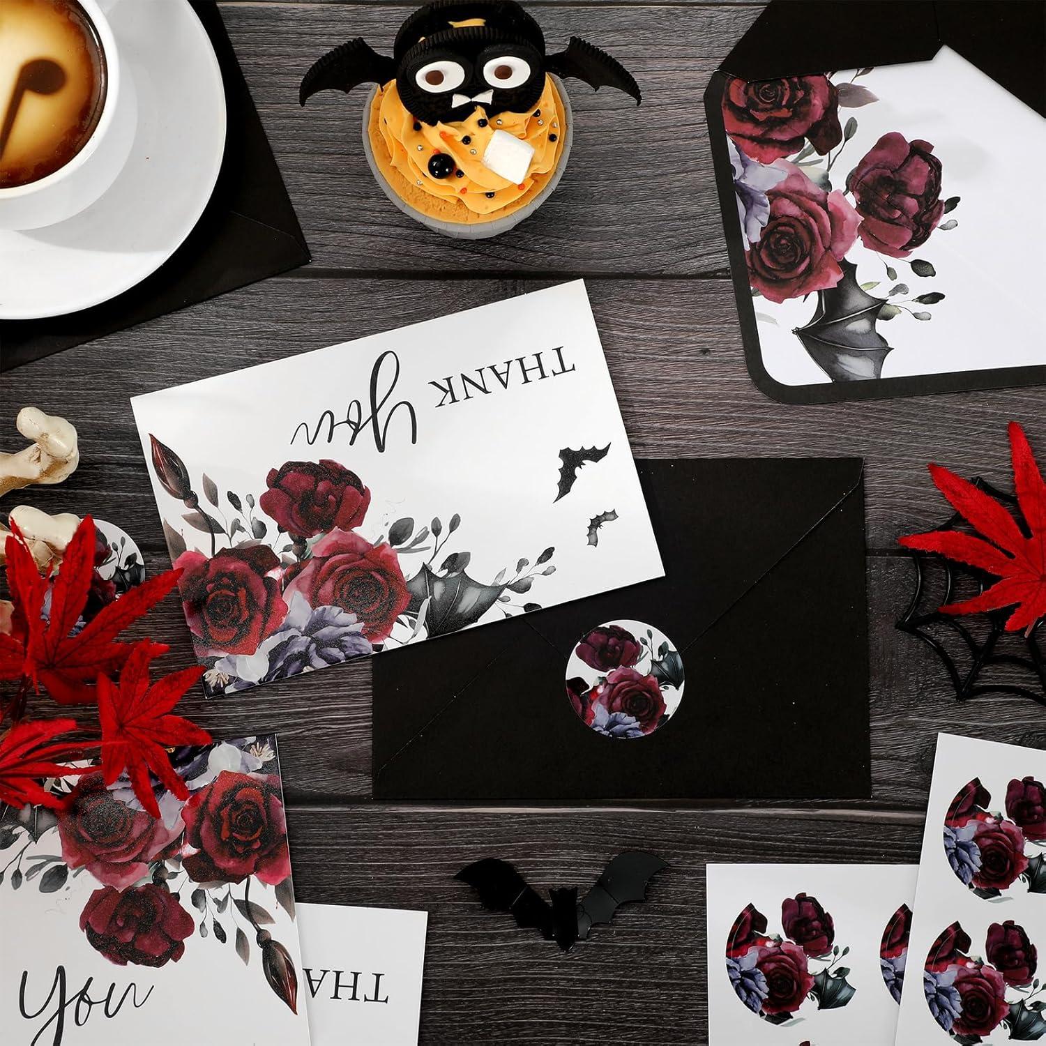 imageWhaline 36Pcs Watercolor Floral Thank You Cards with Envelopes and Stickers Orange Rose Greeting Cards Blank Note Cards for Weddings Bridal Shower Baby ShowerHalloween Floral