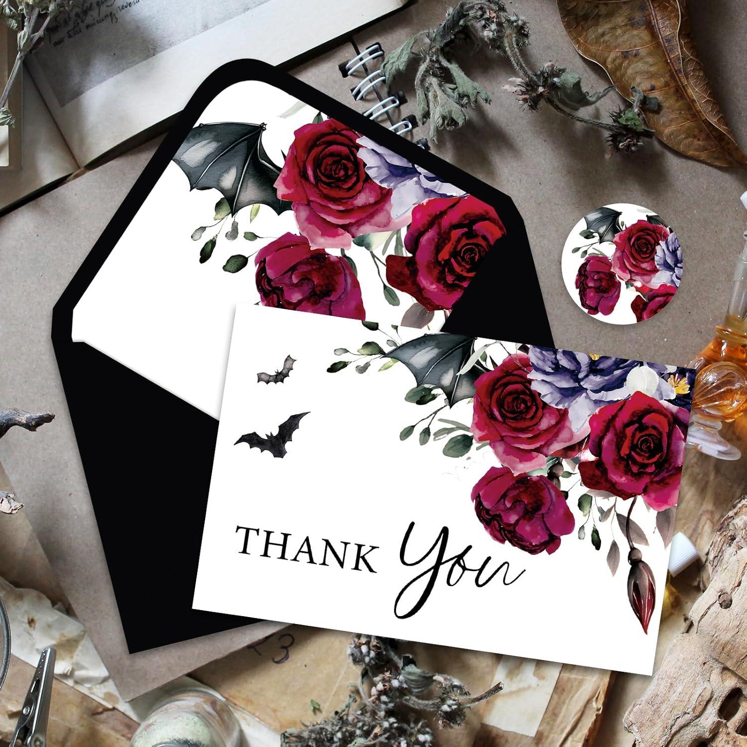 imageWhaline 36Pcs Watercolor Floral Thank You Cards with Envelopes and Stickers Orange Rose Greeting Cards Blank Note Cards for Weddings Bridal Shower Baby ShowerHalloween Floral