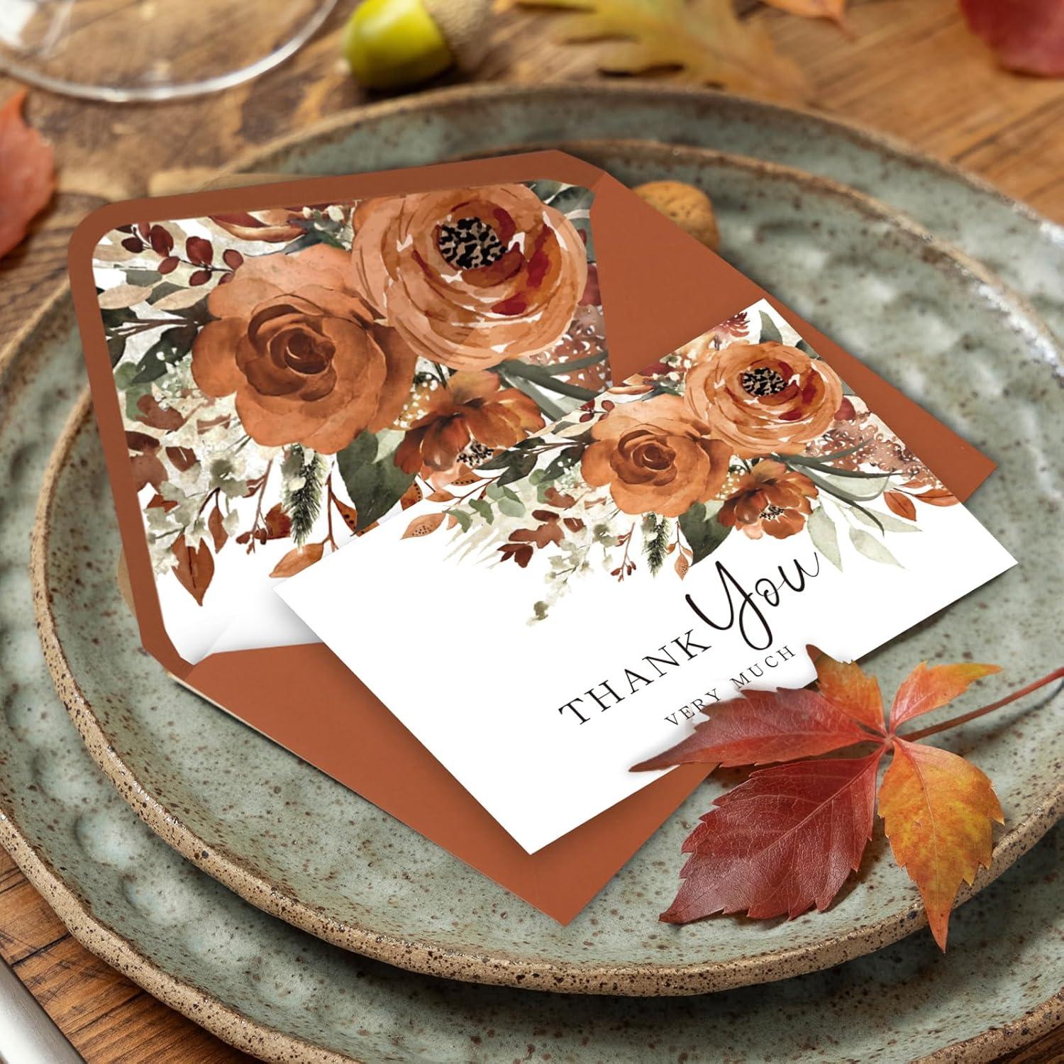 imageWhaline 36Pcs Watercolor Floral Thank You Cards with Envelopes and Stickers Orange Rose Greeting Cards Blank Note Cards for Weddings Bridal Shower Baby ShowerTerracotta Floral