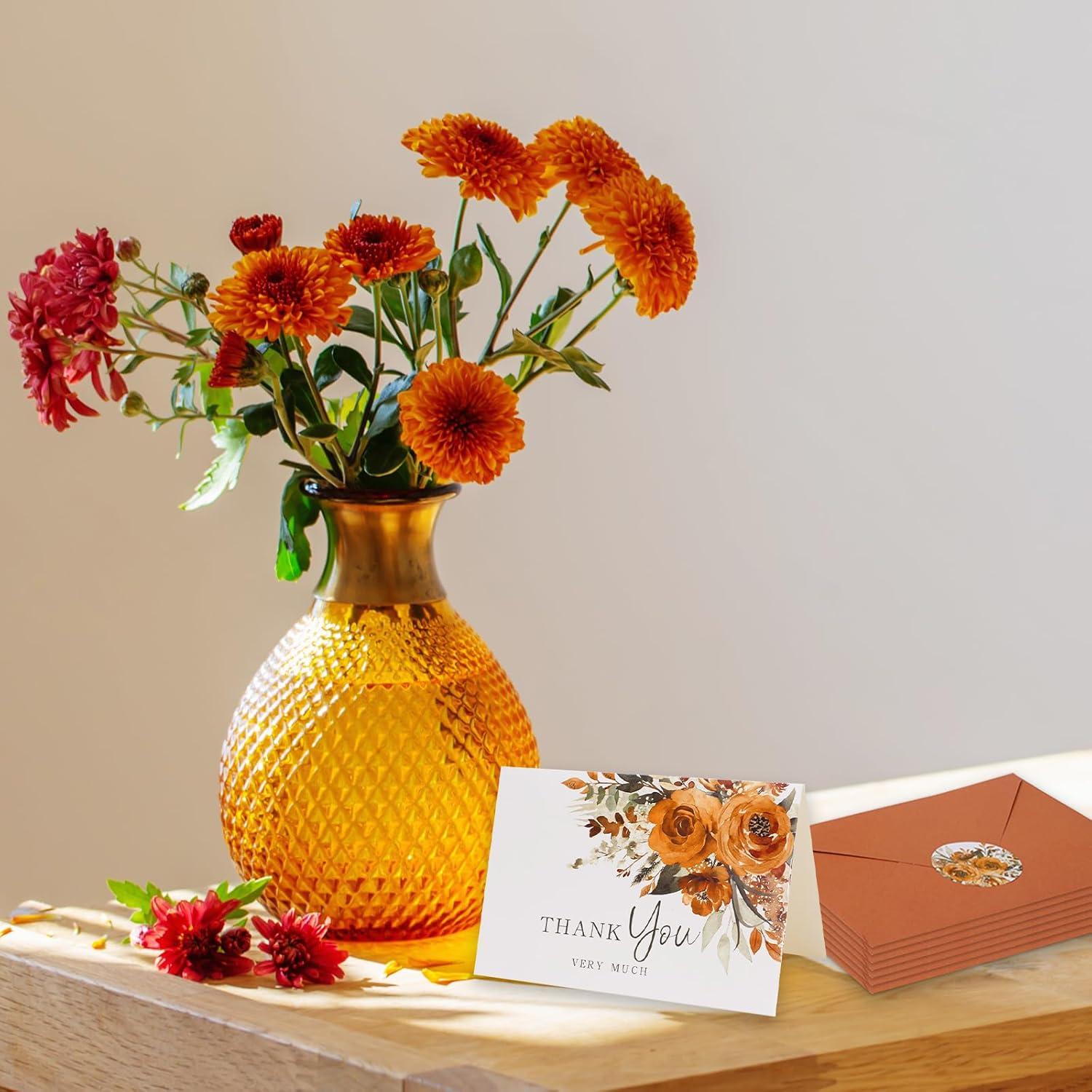 imageWhaline 36Pcs Watercolor Floral Thank You Cards with Envelopes and Stickers Orange Rose Greeting Cards Blank Note Cards for Weddings Bridal Shower Baby ShowerTerracotta Floral