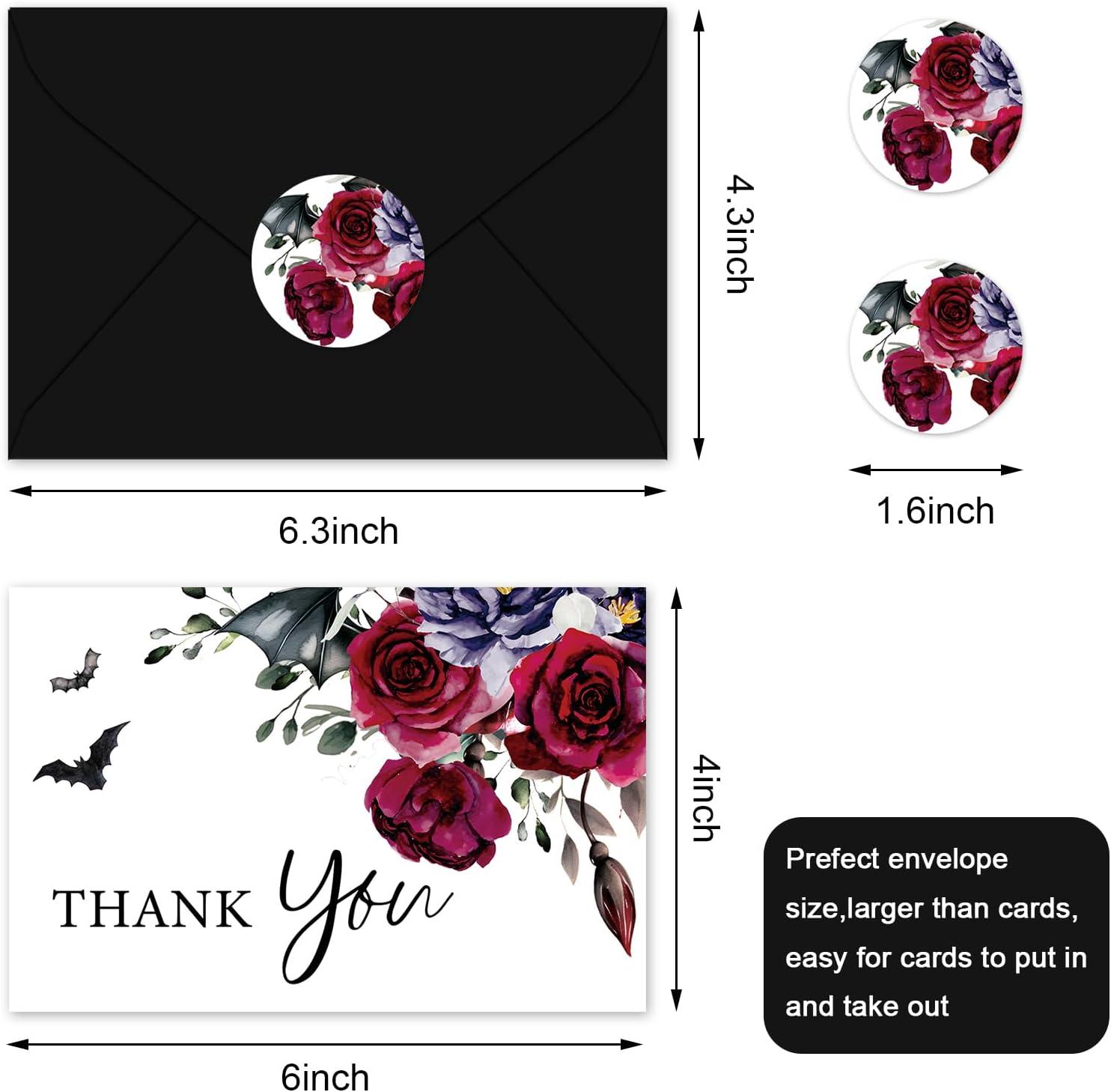 imageWhaline 36Pcs Watercolor Floral Thank You Cards with Envelopes and Stickers Orange Rose Greeting Cards Blank Note Cards for Weddings Bridal Shower Baby ShowerHalloween Floral