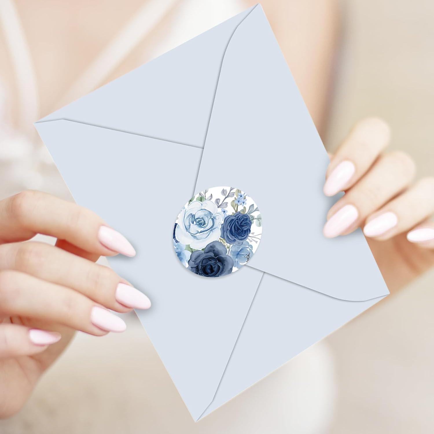 imageWhaline 36Pcs Watercolor Floral Thank You Cards with Envelopes and Stickers Orange Rose Greeting Cards Blank Note Cards for Weddings Bridal Shower Baby ShowerDusty Blue Floral