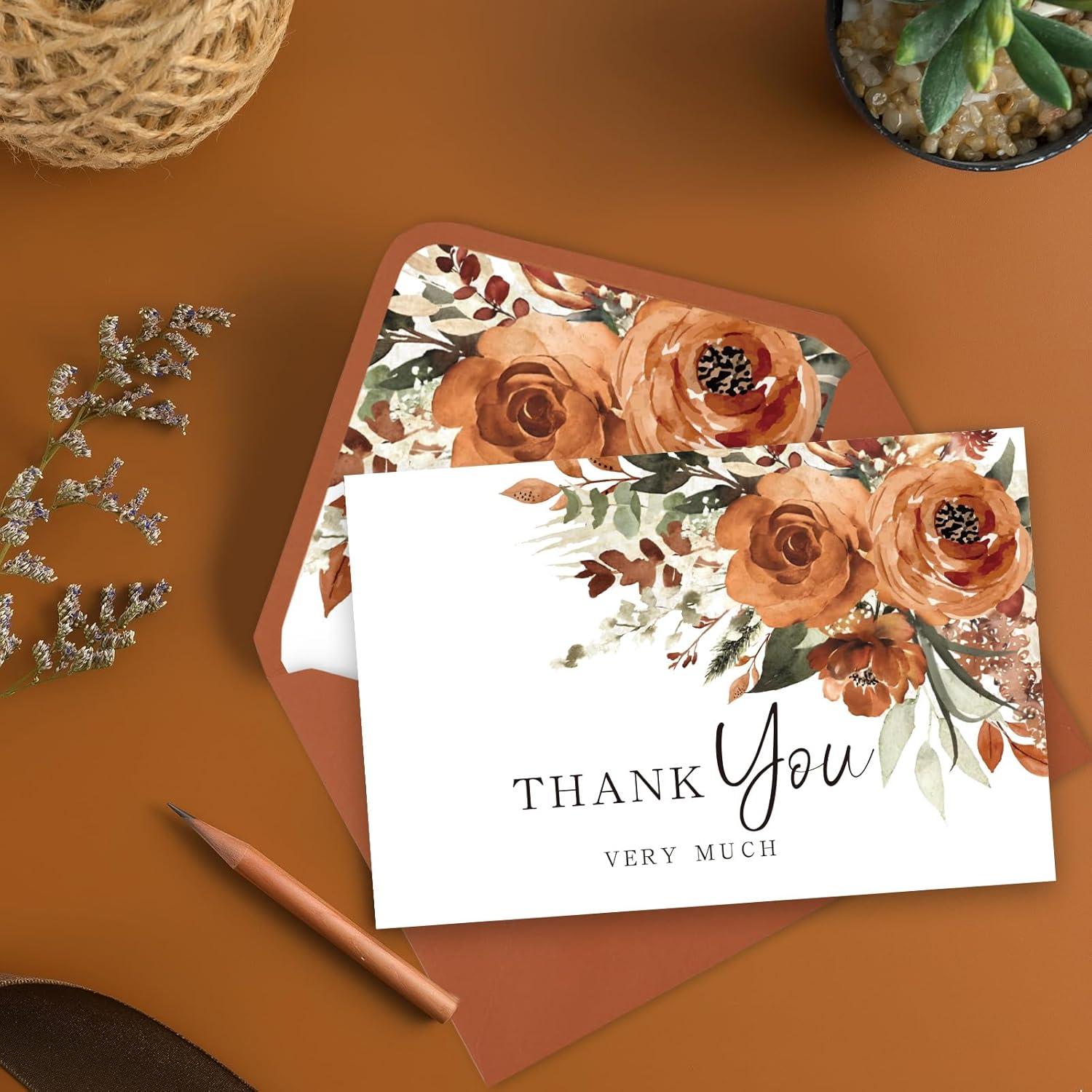 imageWhaline 36Pcs Watercolor Floral Thank You Cards with Envelopes and Stickers Orange Rose Greeting Cards Blank Note Cards for Weddings Bridal Shower Baby ShowerTerracotta Floral