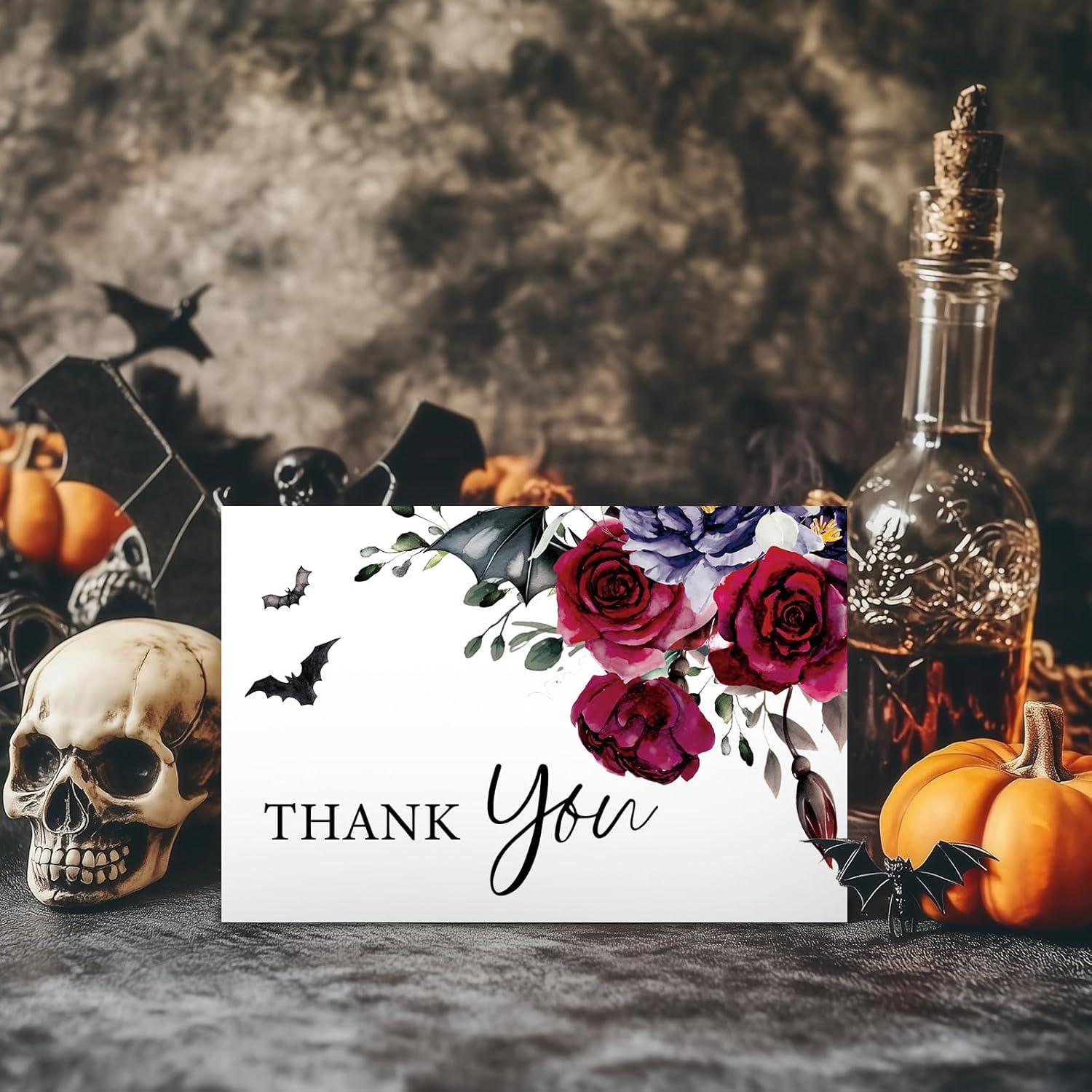 imageWhaline 36Pcs Watercolor Floral Thank You Cards with Envelopes and Stickers Orange Rose Greeting Cards Blank Note Cards for Weddings Bridal Shower Baby ShowerHalloween Floral