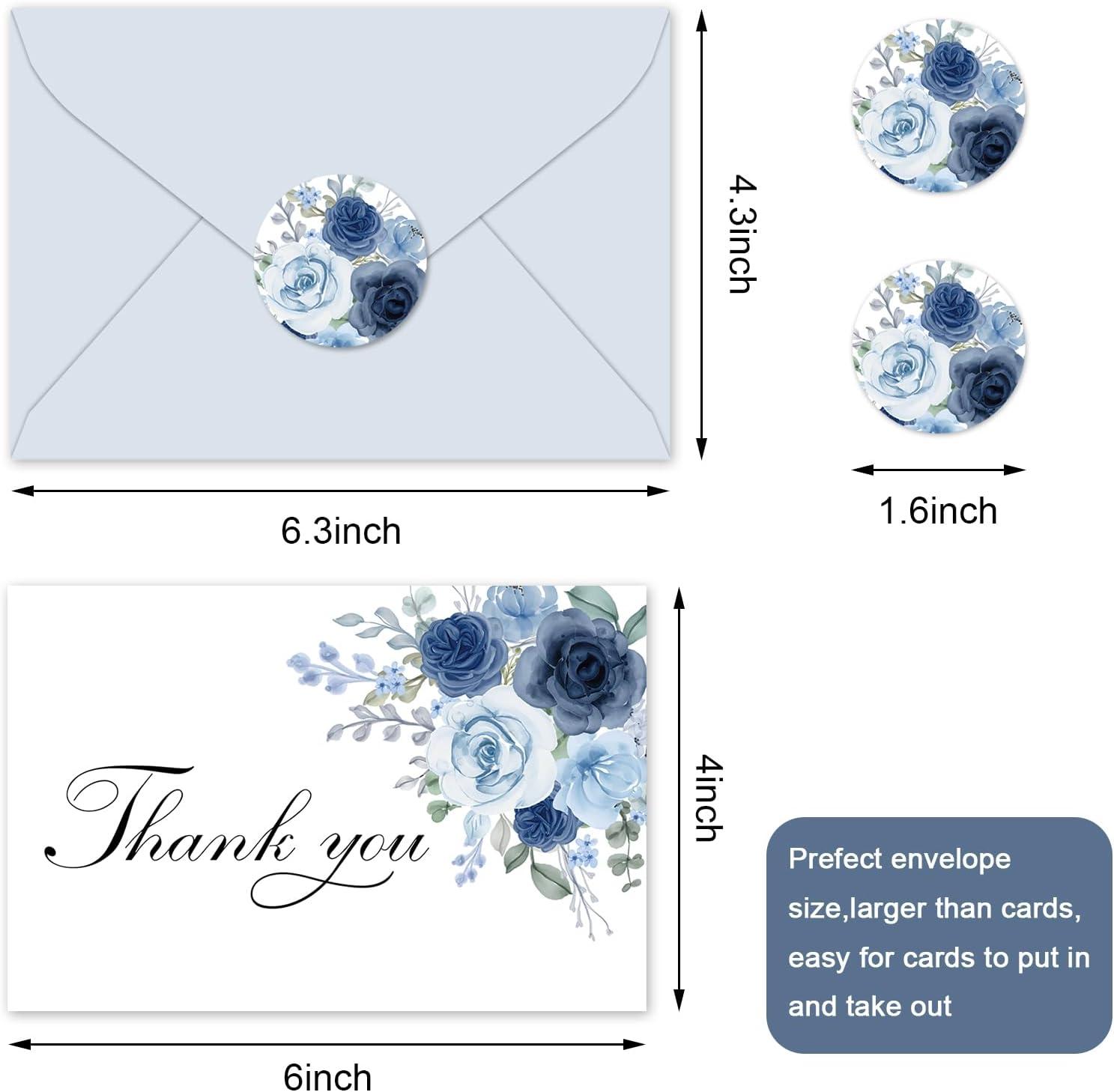 imageWhaline 36Pcs Watercolor Floral Thank You Cards with Envelopes and Stickers Orange Rose Greeting Cards Blank Note Cards for Weddings Bridal Shower Baby ShowerDusty Blue Floral