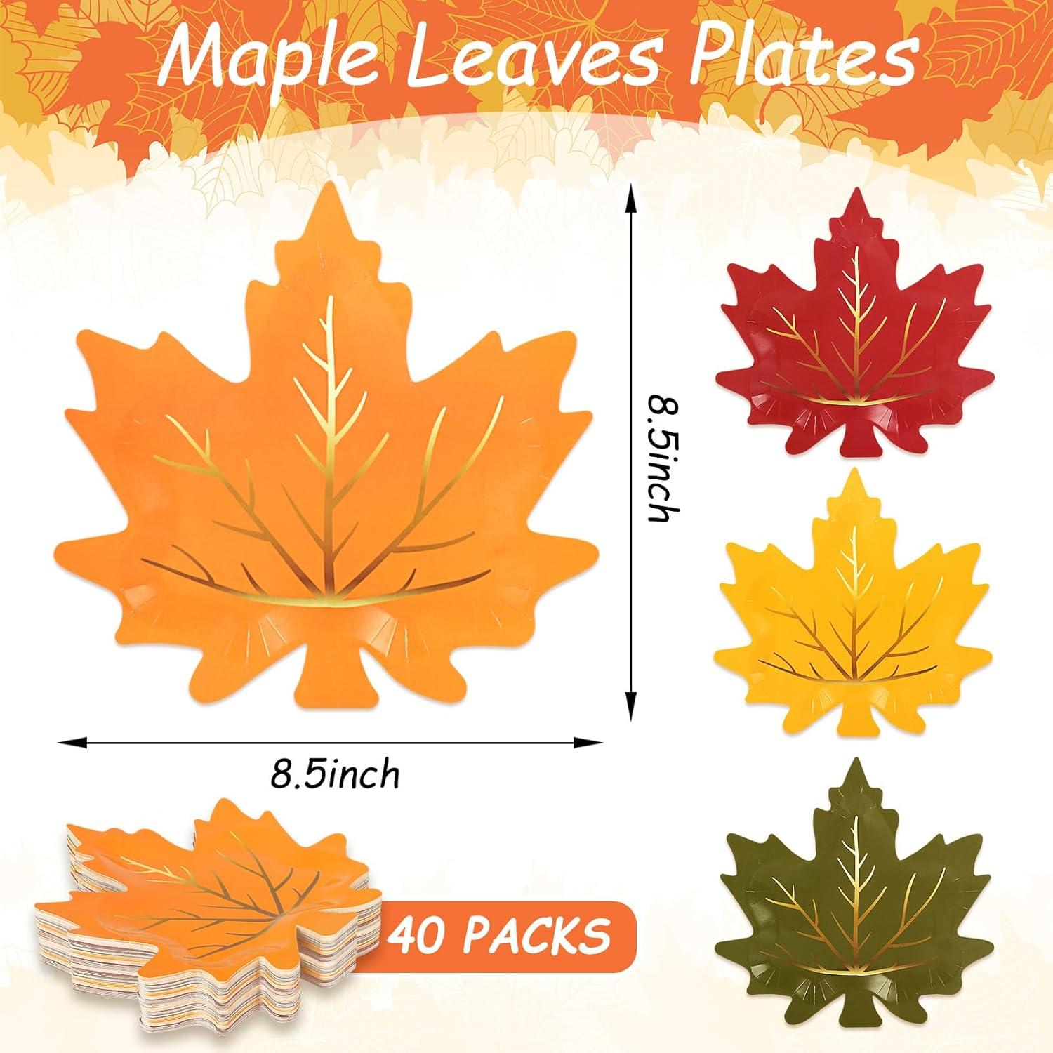 imageWhaline 40Pcs Fall Thanksgiving Paper Plates Gold Foil Maple Leaves Disposable Plates Red Orange Yellow Green Retro Tableware for Autumn Thanksgiving Party Supplies Table Decor 85 in