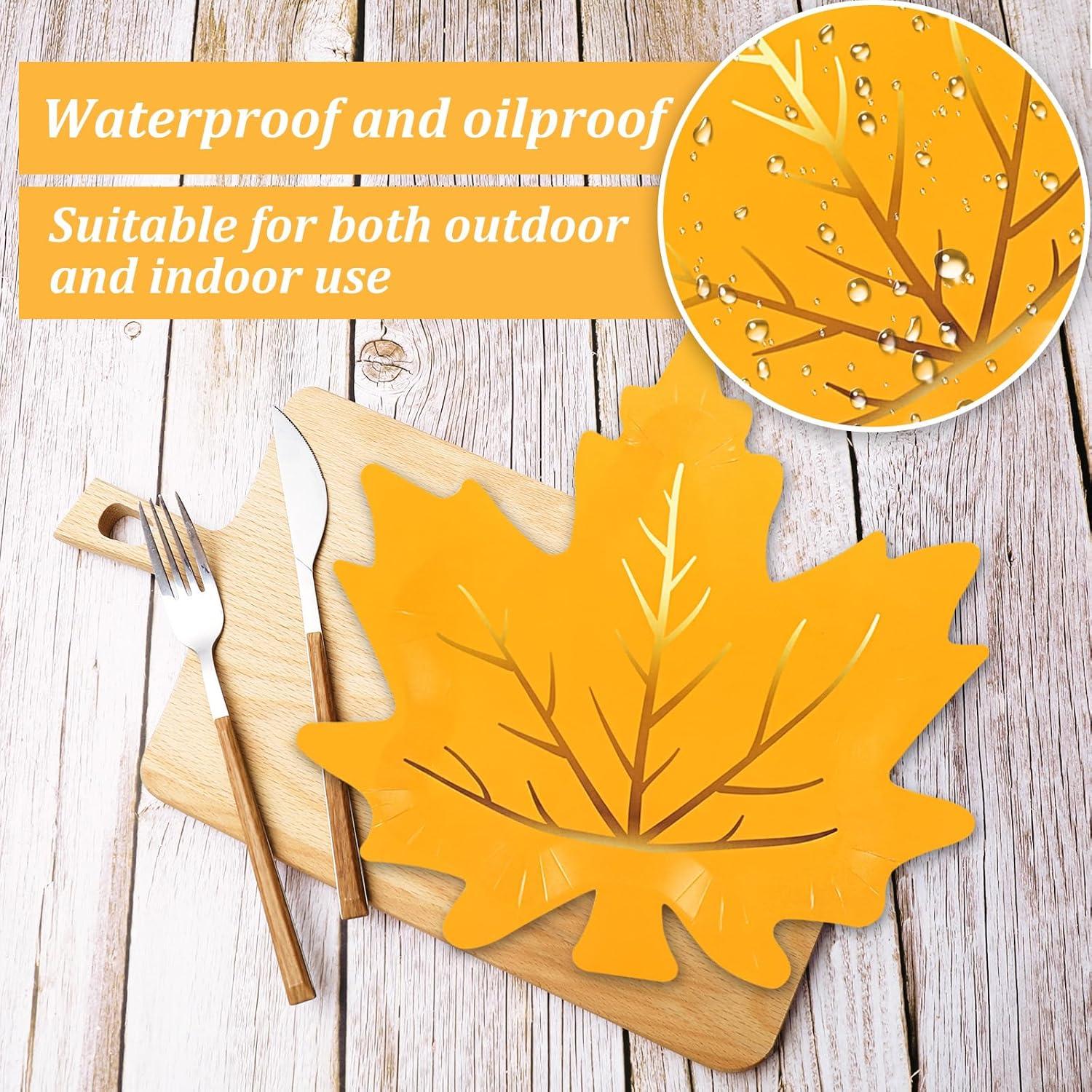 imageWhaline 40Pcs Fall Thanksgiving Paper Plates Gold Foil Maple Leaves Disposable Plates Red Orange Yellow Green Retro Tableware for Autumn Thanksgiving Party Supplies Table Decor 85 in