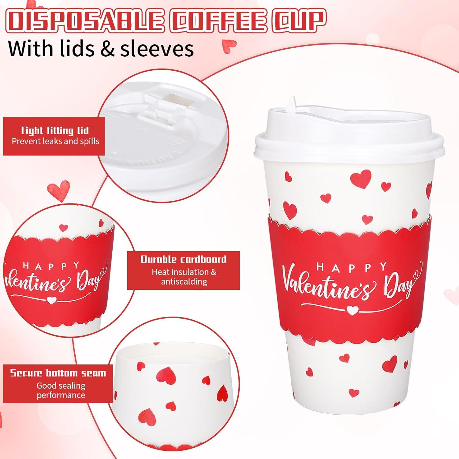 imageWhaline 50Pcs Fall Thanksgiving Pumpkin Disposable Coffee Cups with Lids and Sleeves PinkOrange Pumpkin Paper Drinking Cups for Autumn Restaurant Travel Business SuppliesValentine s Day