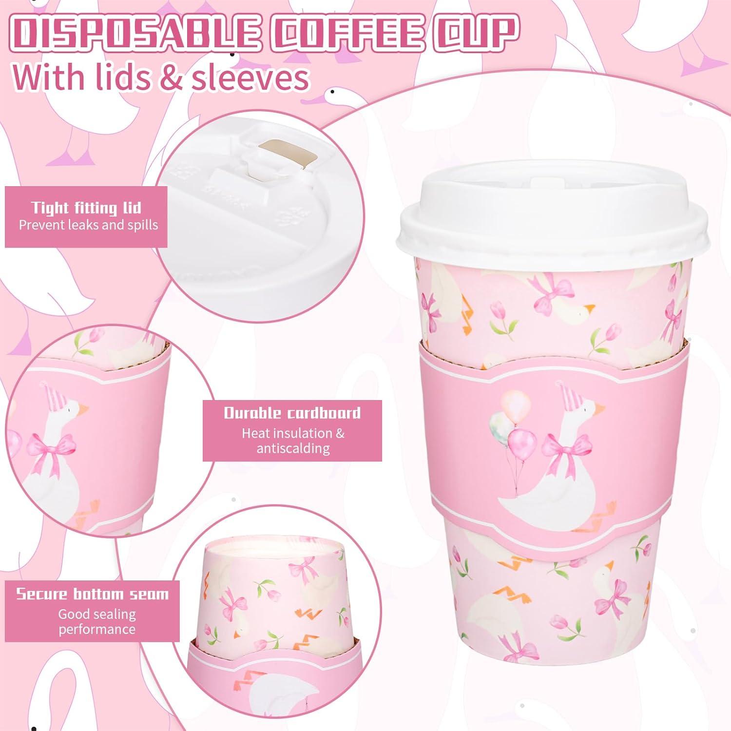 imageWhaline 50Pcs Fall Thanksgiving Pumpkin Disposable Coffee Cups with Lids and Sleeves PinkOrange Pumpkin Paper Drinking Cups for Autumn Restaurant Travel Business SuppliesOne Silly Goose