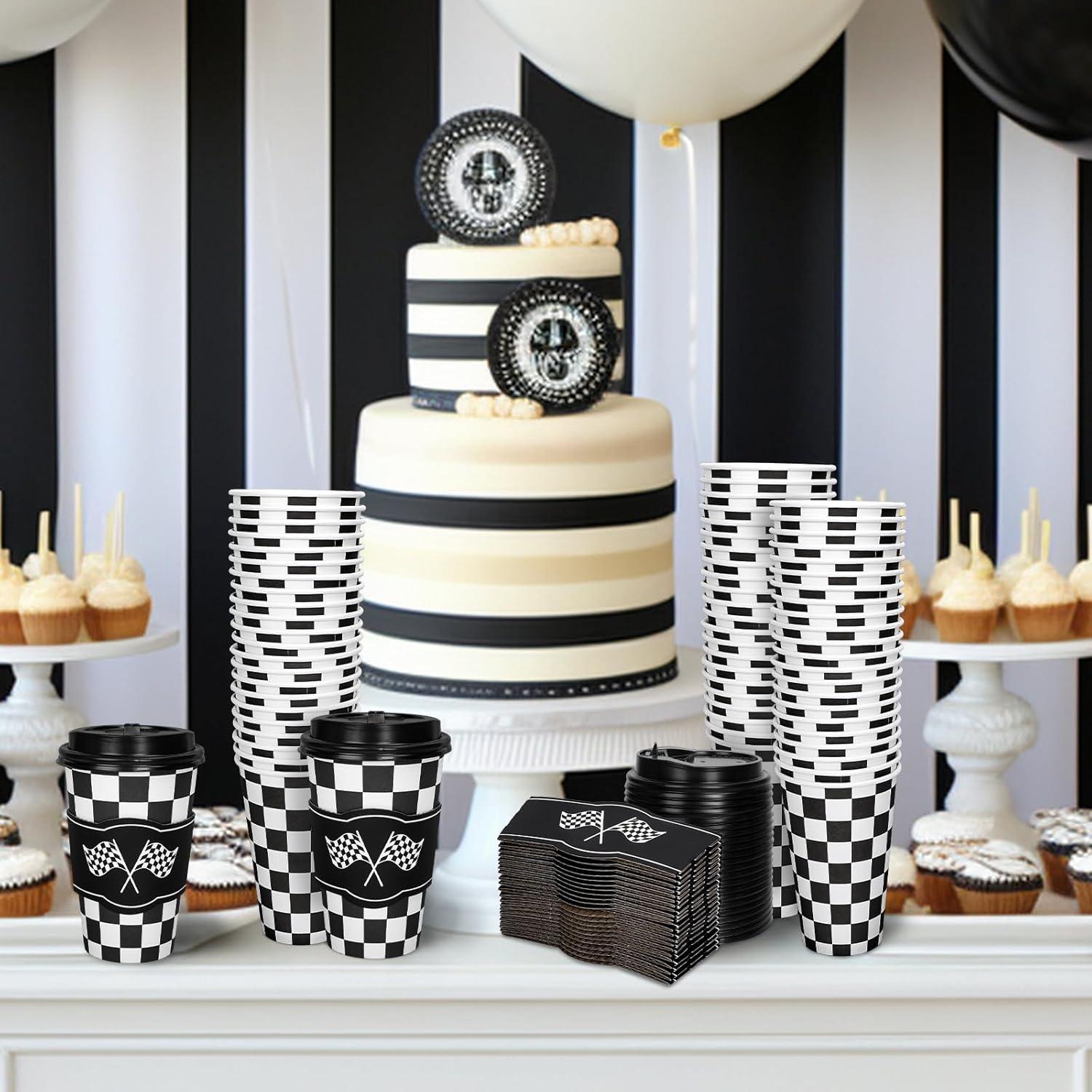 imageWhaline 50Pcs Fall Thanksgiving Pumpkin Disposable Coffee Cups with Lids and Sleeves PinkOrange Pumpkin Paper Drinking Cups for Autumn Restaurant Travel Business SuppliesCheckered Flag