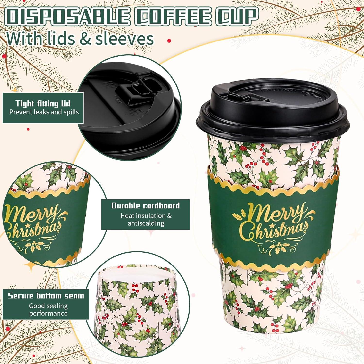 imageWhaline 50Pcs Fall Thanksgiving Pumpkin Disposable Coffee Cups with Lids and Sleeves PinkOrange Pumpkin Paper Drinking Cups for Autumn Restaurant Travel Business SuppliesChristmas Holly Berry