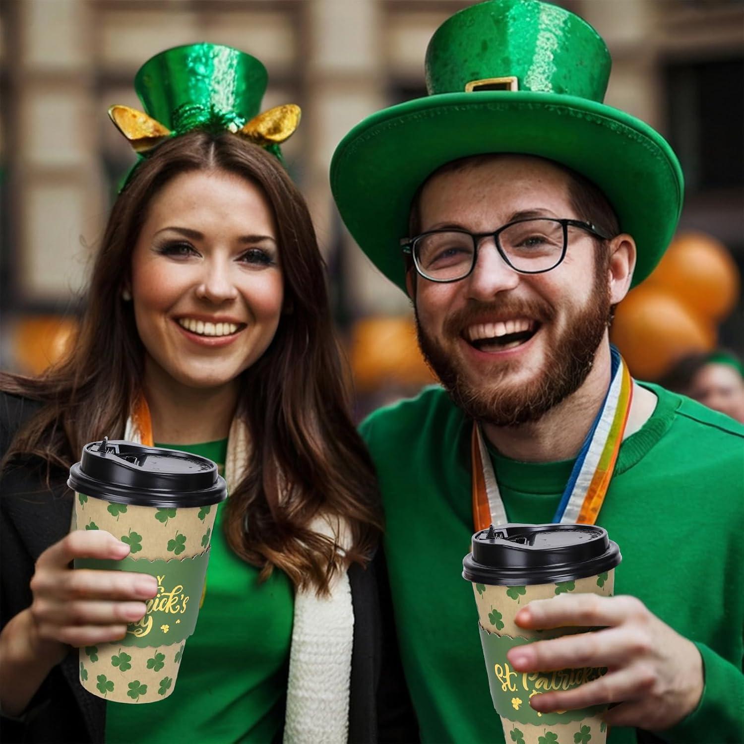 imageWhaline 50Pcs Fall Thanksgiving Pumpkin Disposable Coffee Cups with Lids and Sleeves PinkOrange Pumpkin Paper Drinking Cups for Autumn Restaurant Travel Business SuppliesSt Patrick s Day