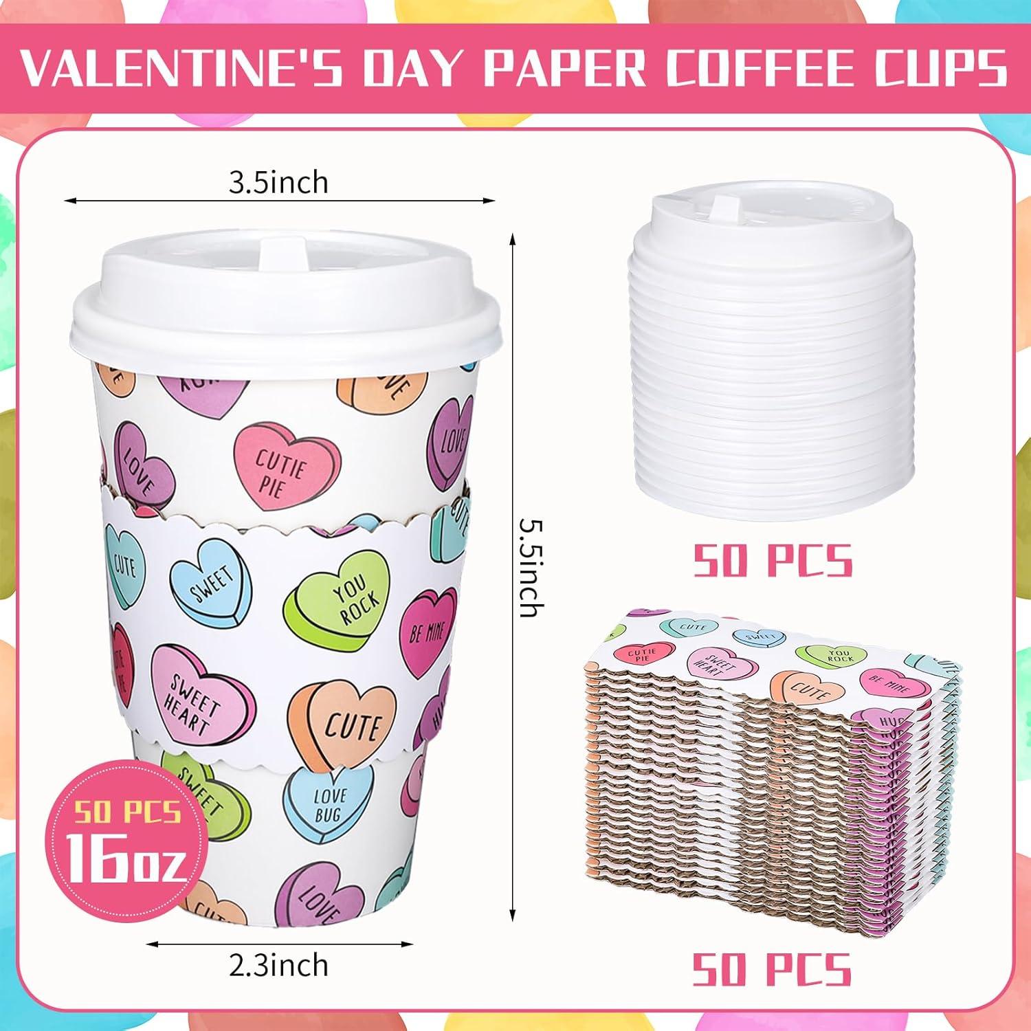 imageWhaline 50Pcs Fall Thanksgiving Pumpkin Disposable Coffee Cups with Lids and Sleeves PinkOrange Pumpkin Paper Drinking Cups for Autumn Restaurant Travel Business SuppliesConversation Heart