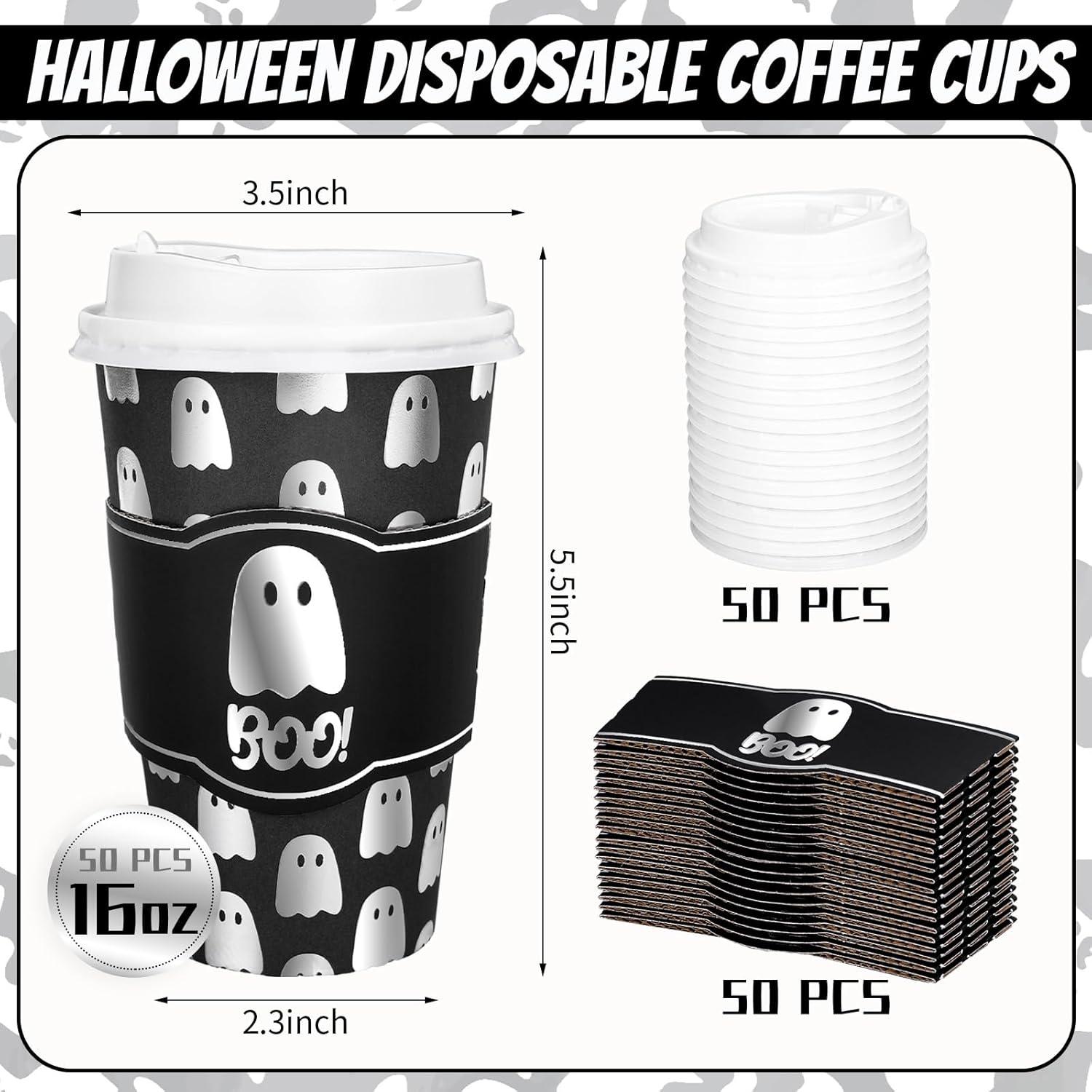 imageWhaline 50Pcs Fall Thanksgiving Pumpkin Disposable Coffee Cups with Lids and Sleeves PinkOrange Pumpkin Paper Drinking Cups for Autumn Restaurant Travel Business SuppliesFoil Silver Ghost