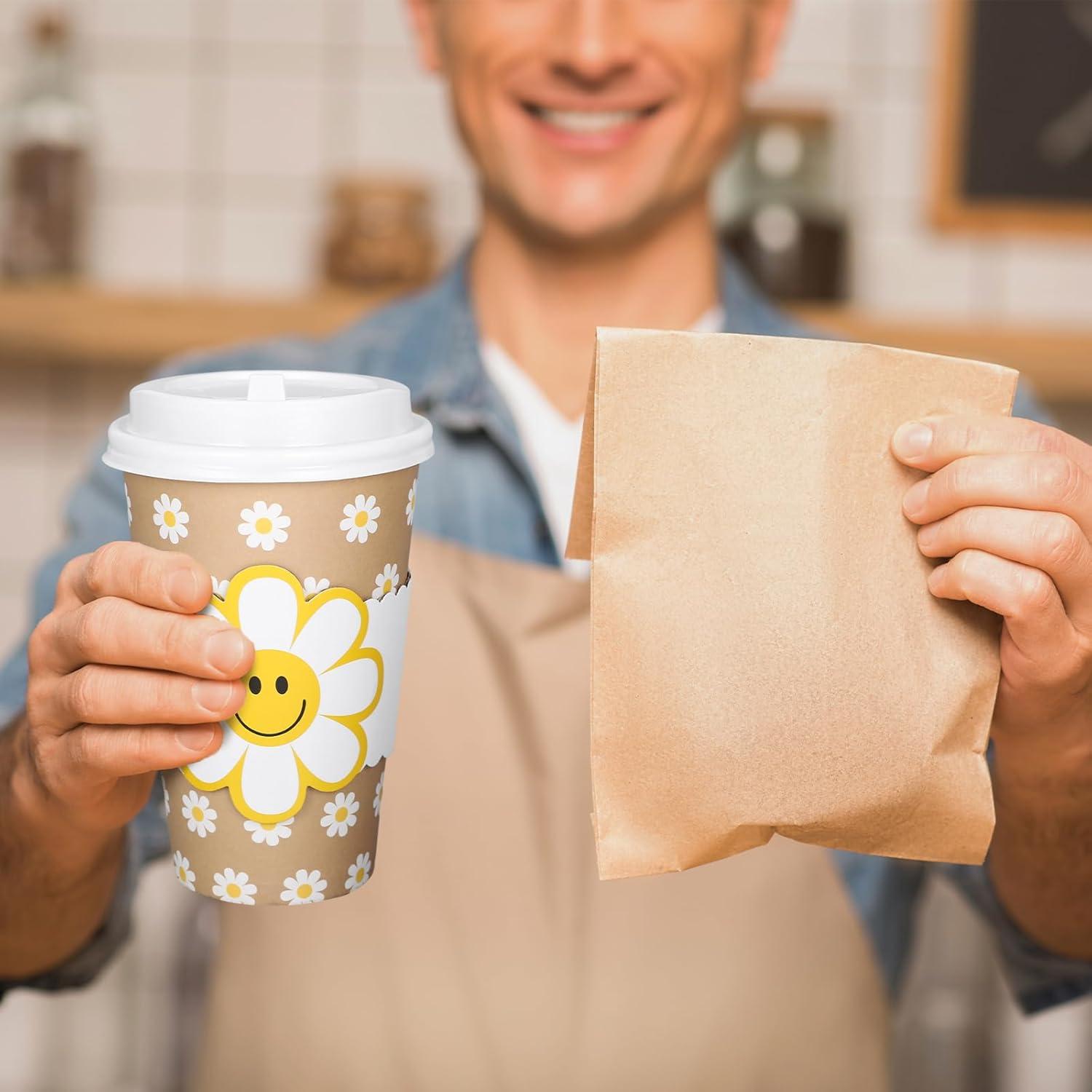 imageWhaline 50Pcs Fall Thanksgiving Pumpkin Disposable Coffee Cups with Lids and Sleeves PinkOrange Pumpkin Paper Drinking Cups for Autumn Restaurant Travel Business SuppliesSmile Daisy Flower