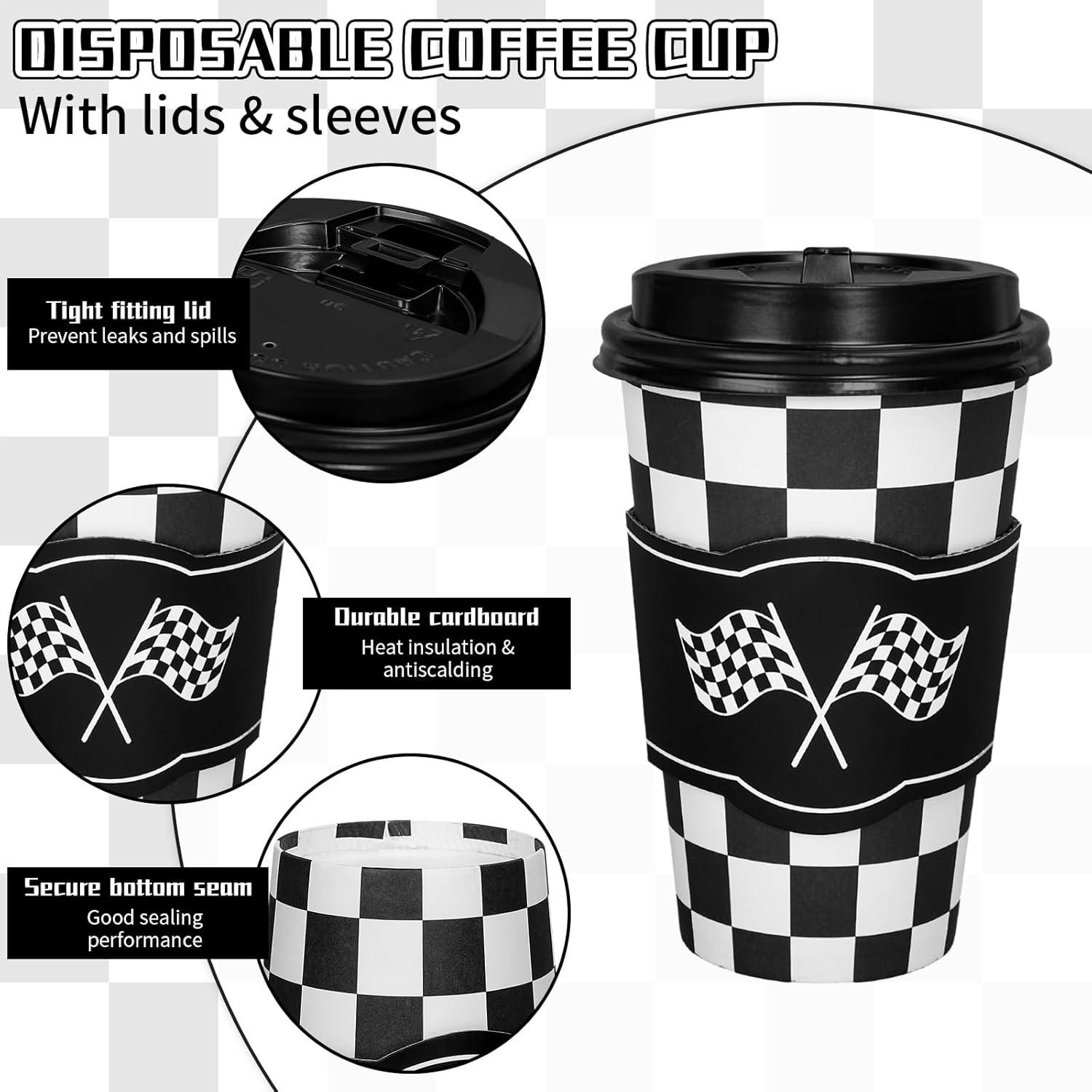 imageWhaline 50Pcs Fall Thanksgiving Pumpkin Disposable Coffee Cups with Lids and Sleeves PinkOrange Pumpkin Paper Drinking Cups for Autumn Restaurant Travel Business SuppliesCheckered Flag