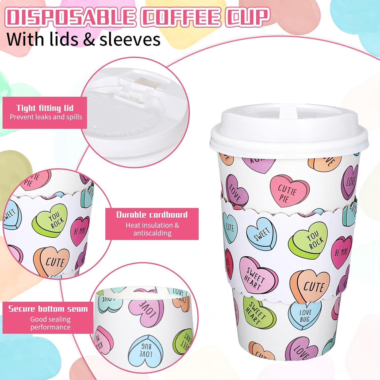 imageWhaline 50Pcs Fall Thanksgiving Pumpkin Disposable Coffee Cups with Lids and Sleeves PinkOrange Pumpkin Paper Drinking Cups for Autumn Restaurant Travel Business SuppliesConversation Heart