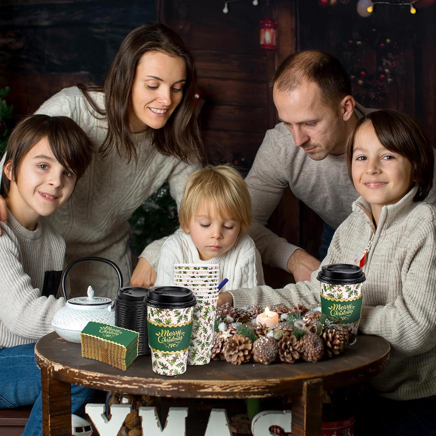 imageWhaline 50Pcs Fall Thanksgiving Pumpkin Disposable Coffee Cups with Lids and Sleeves PinkOrange Pumpkin Paper Drinking Cups for Autumn Restaurant Travel Business SuppliesChristmas Holly Berry